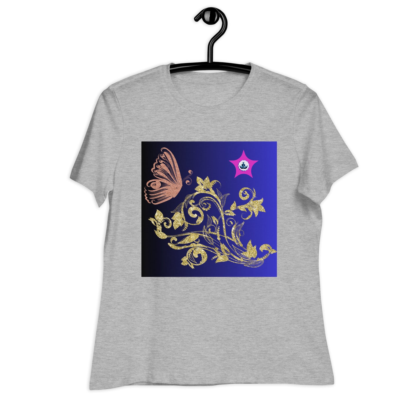 Gold Flower Plant With Butterfly, CALMNESS DESIGNS, Creative Designer's, Women's Relaxed T-Shirt
