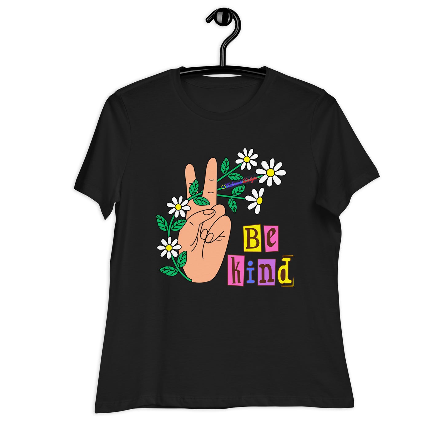 Hand Peace Sign With Flowers, Be Kind, Calmness Designs, Women's Relaxed T-Shirt