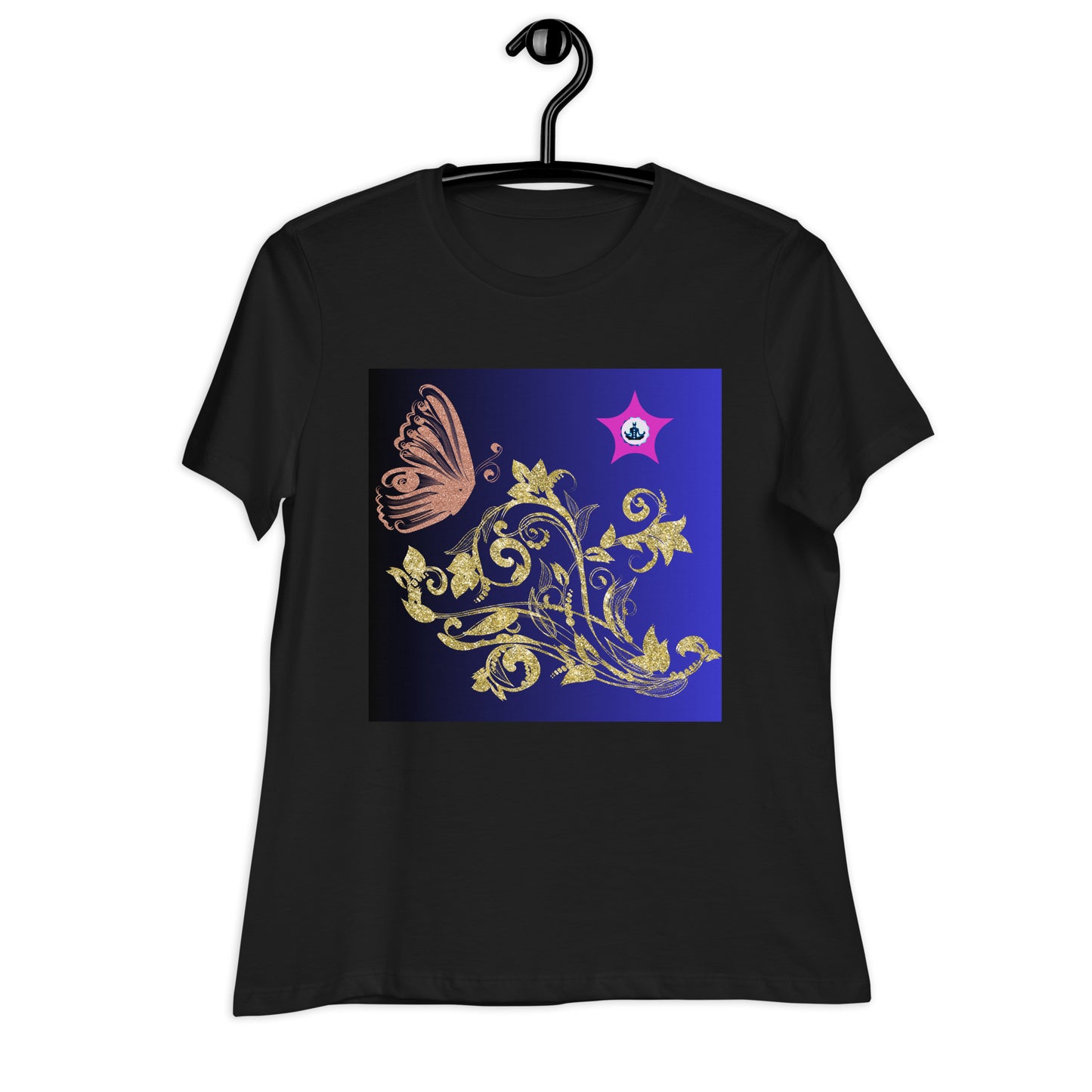 Gold Flower Plant With Butterfly, CALMNESS DESIGNS, Creative Designer's, Women's Relaxed T-Shirt