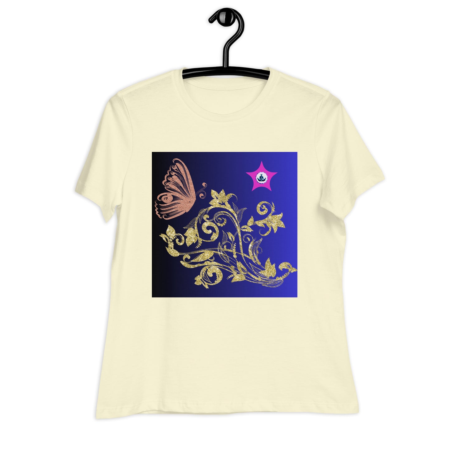 Gold Flower Plant With Butterfly, CALMNESS DESIGNS, Creative Designer's, Women's Relaxed T-Shirt