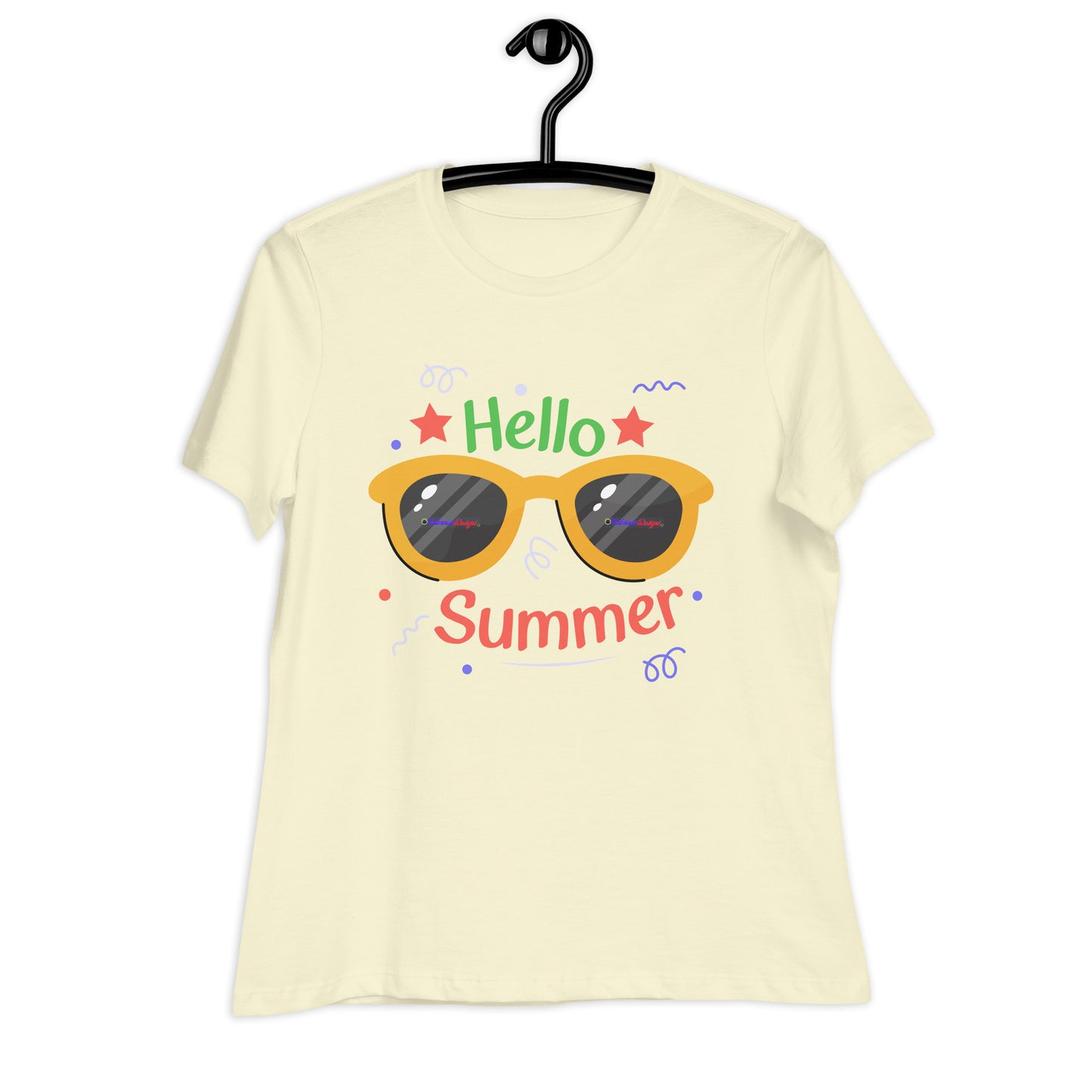 Hello Summer, Summer Vacation Sun Glasses, Stars, CALMNESS DESIGNS, Creative Designer's, Women's Relaxed T-Shirt