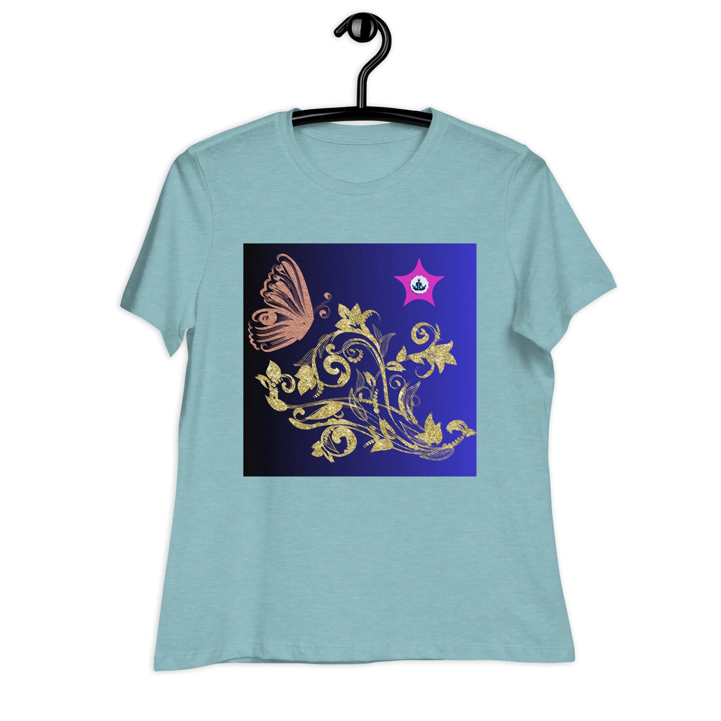 Gold Flower Plant With Butterfly, CALMNESS DESIGNS, Creative Designer's, Women's Relaxed T-Shirt