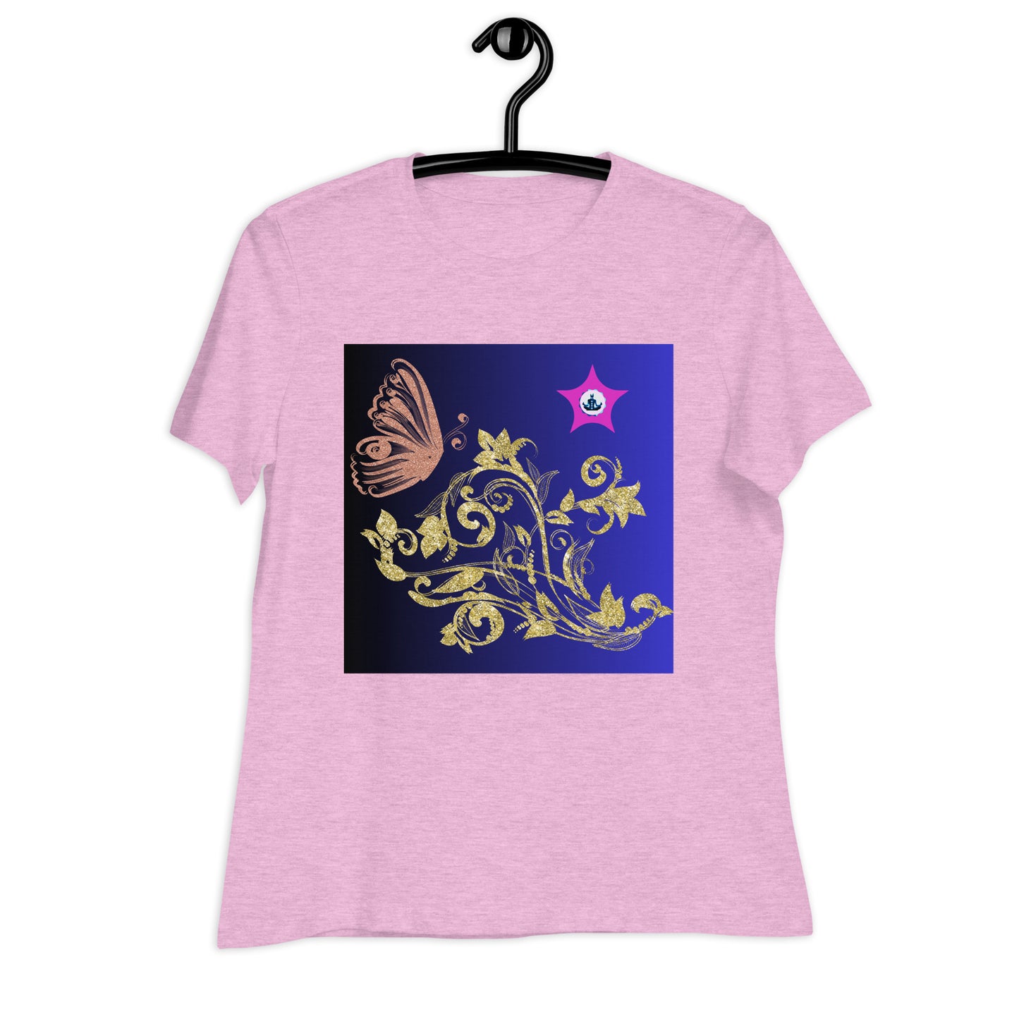 Gold Flower Plant With Butterfly, CALMNESS DESIGNS, Creative Designer's, Women's Relaxed T-Shirt