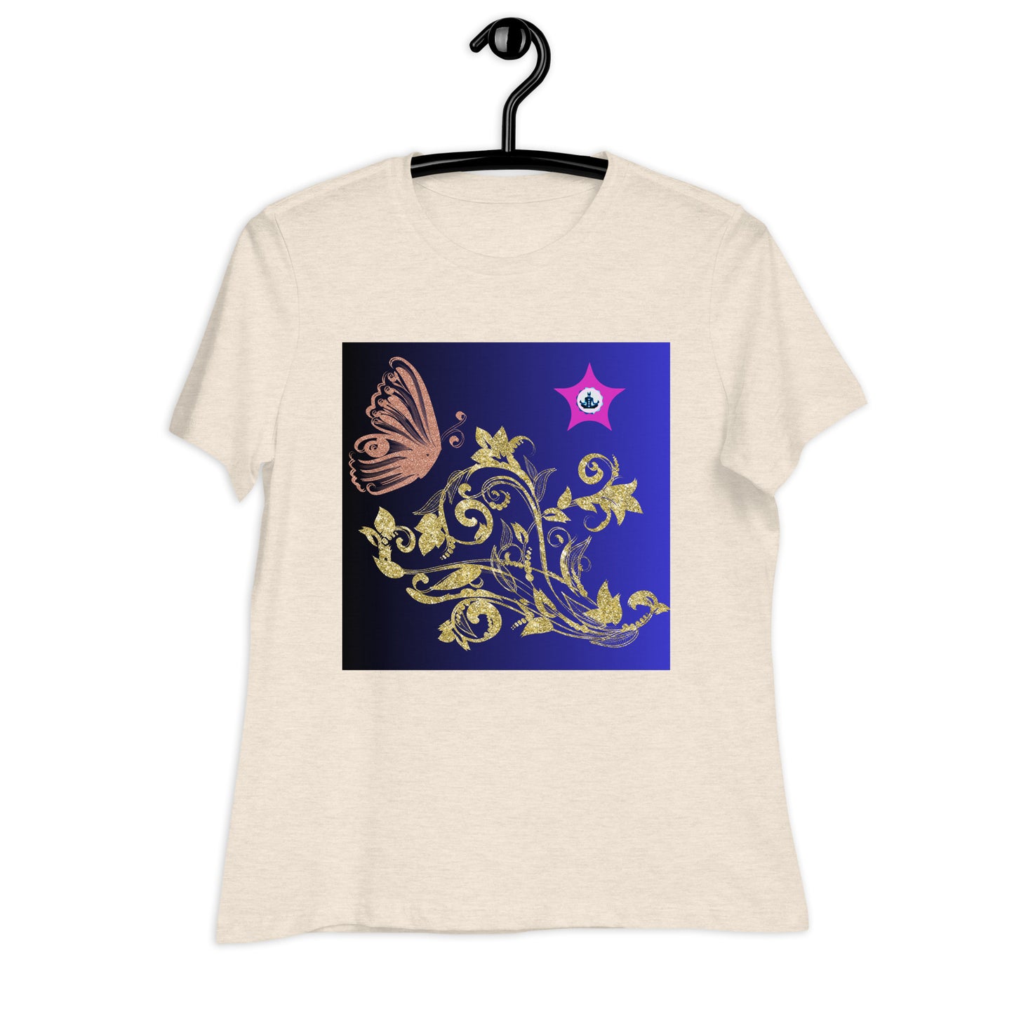 Gold Flower Plant With Butterfly, CALMNESS DESIGNS, Creative Designer's, Women's Relaxed T-Shirt