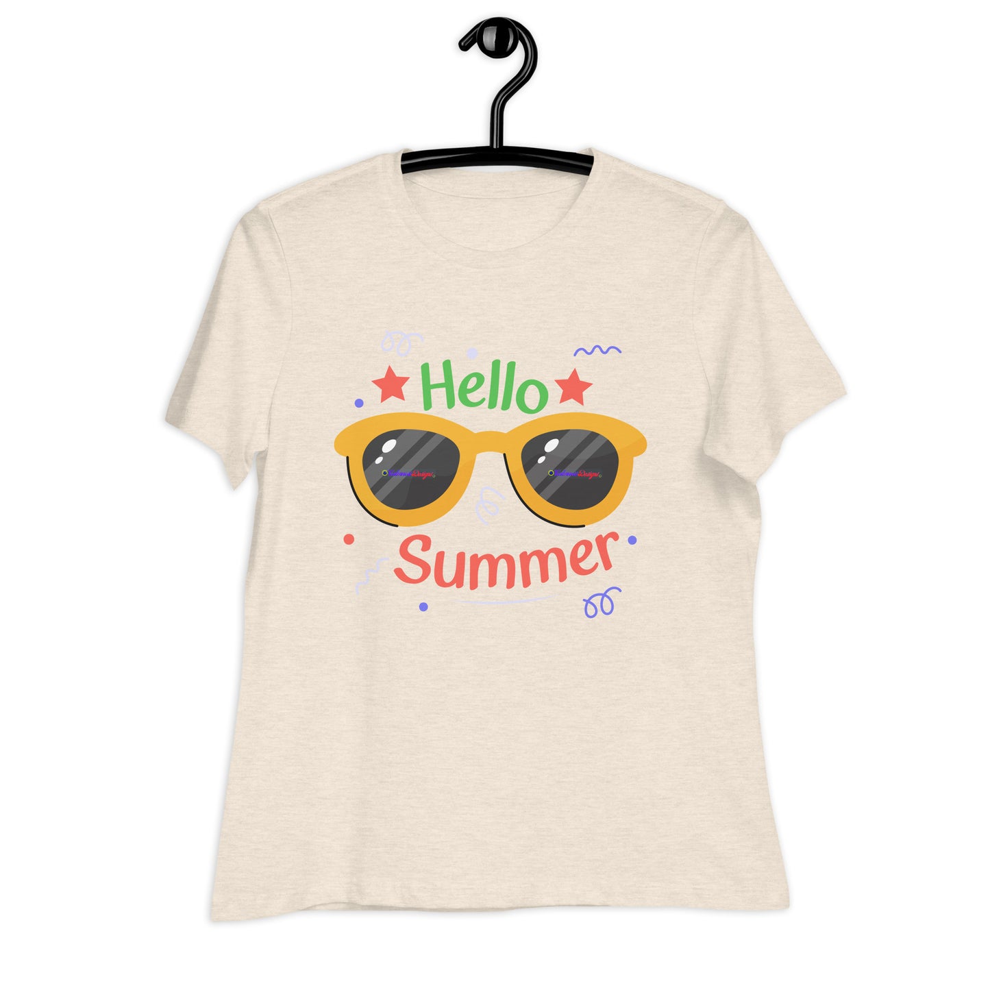Hello Summer, Summer Vacation Sun Glasses, Stars, CALMNESS DESIGNS, Creative Designer's, Women's Relaxed T-Shirt