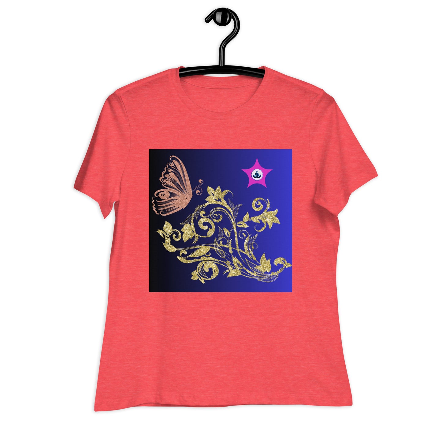 Gold Flower Plant With Butterfly, CALMNESS DESIGNS, Creative Designer's, Women's Relaxed T-Shirt