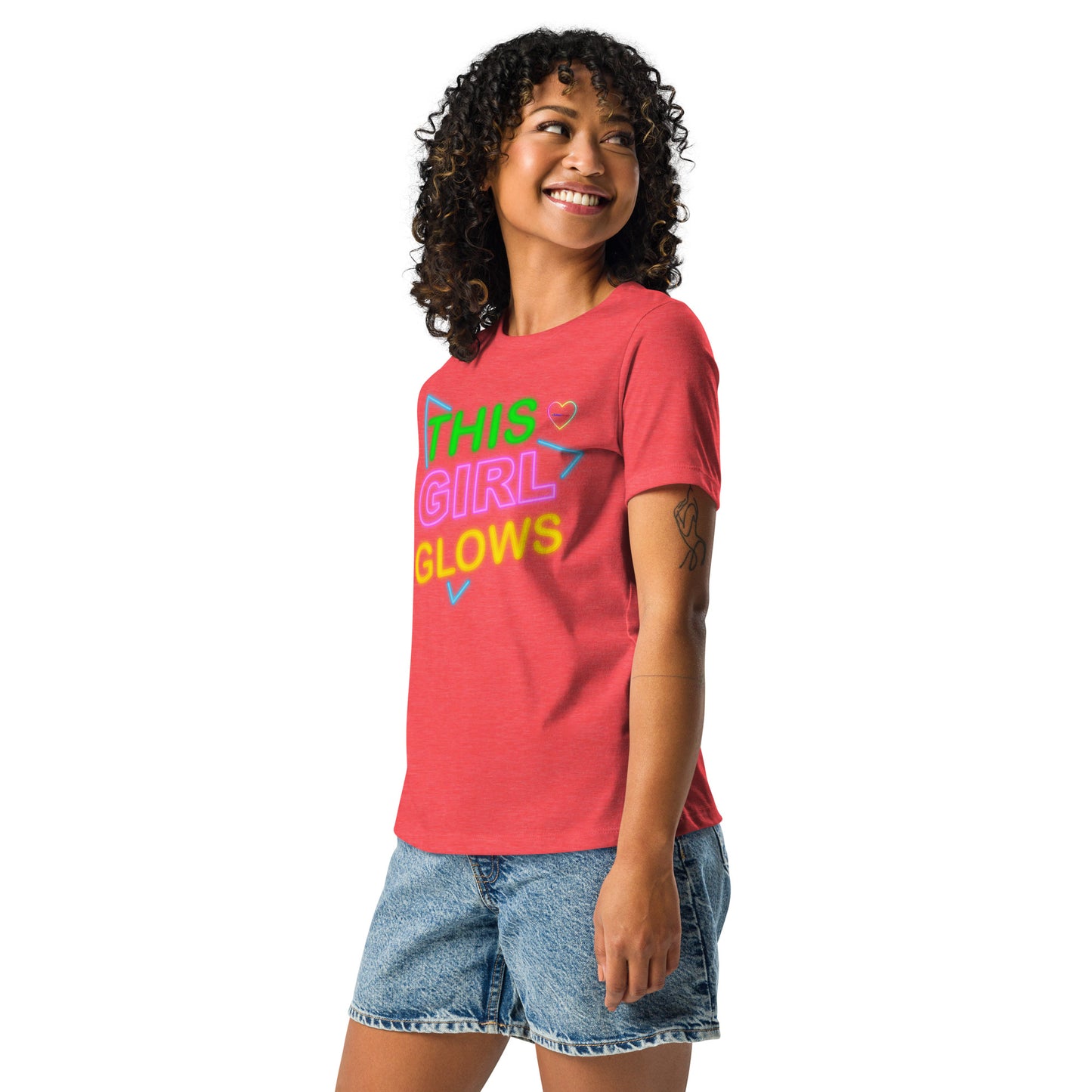This Girl Glows Neon-Sign, Blue Triangle, CALMNESS DESIGNS, Creative Designer's, Women's Relaxed T-Shirt