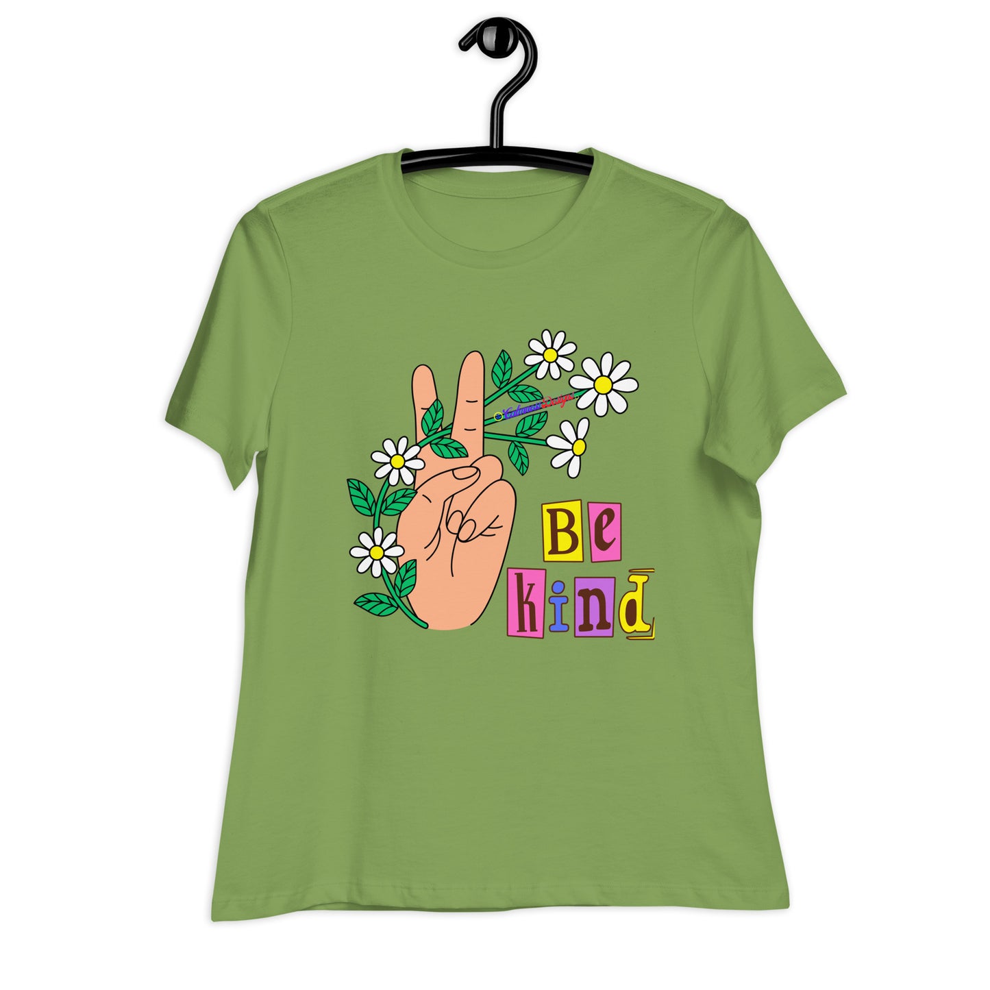 Hand Peace Sign With Flowers, Be Kind, Calmness Designs, Women's Relaxed T-Shirt
