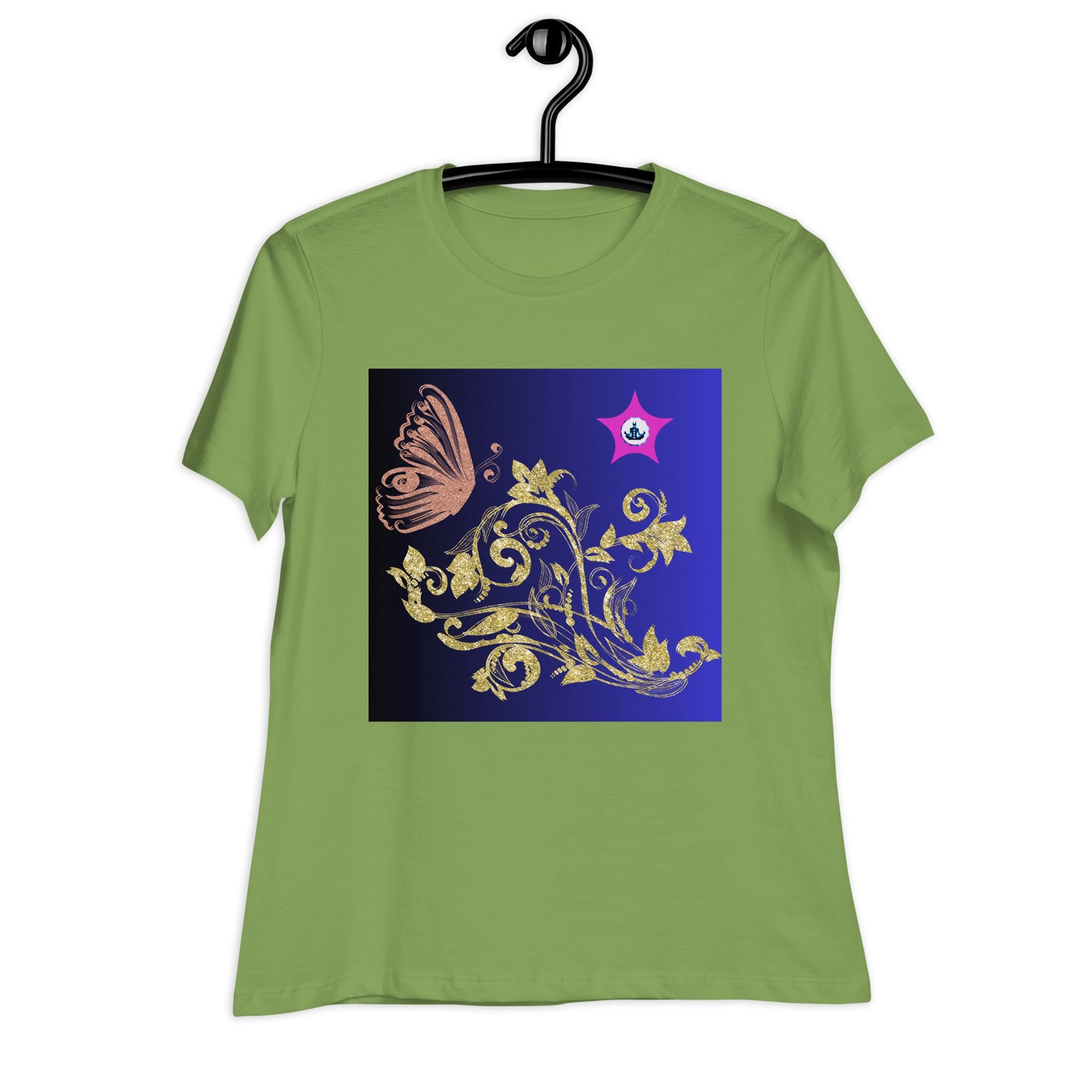 Gold Flower Plant With Butterfly, CALMNESS DESIGNS, Creative Designer's, Women's Relaxed T-Shirt