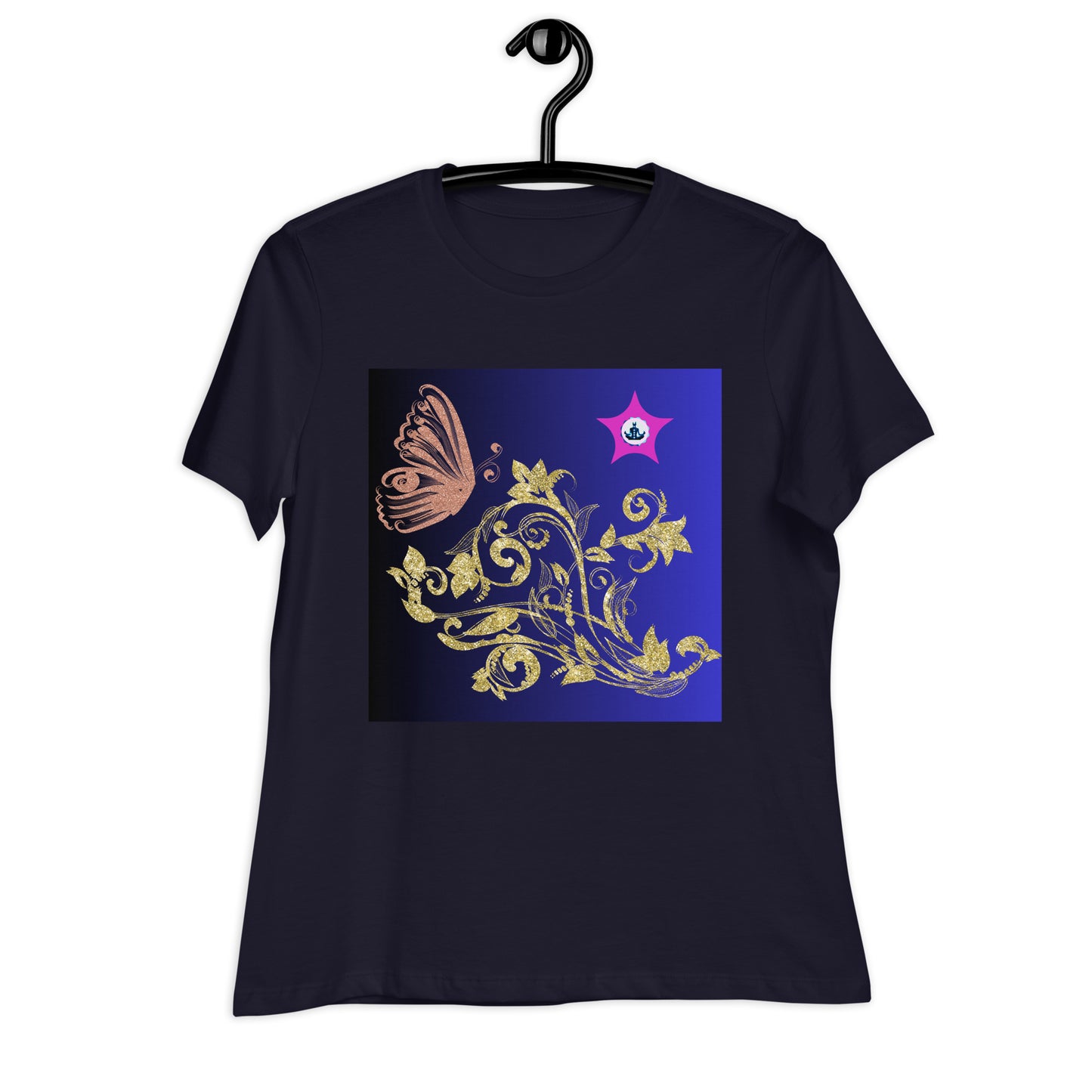 Gold Flower Plant With Butterfly, CALMNESS DESIGNS, Creative Designer's, Women's Relaxed T-Shirt