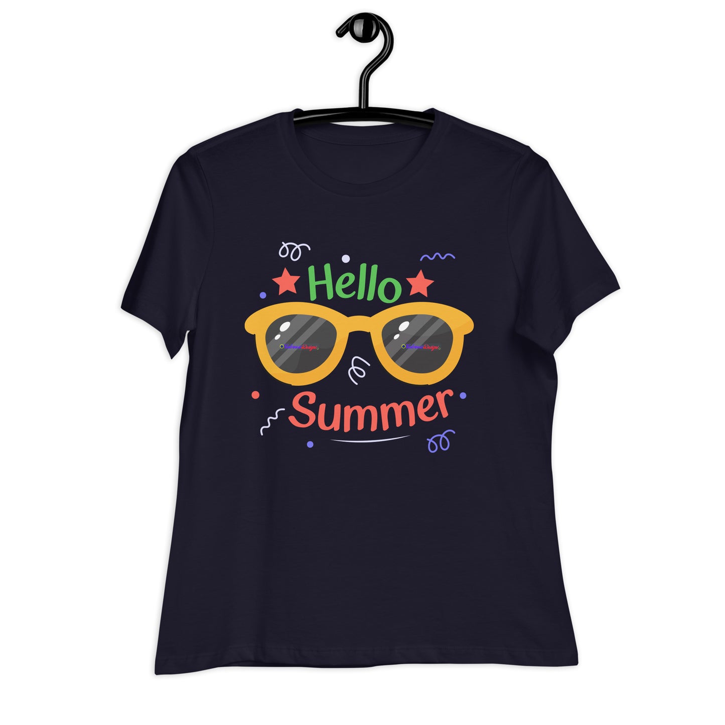 Hello Summer, Summer Vacation Sun Glasses, Stars, CALMNESS DESIGNS, Creative Designer's, Women's Relaxed T-Shirt