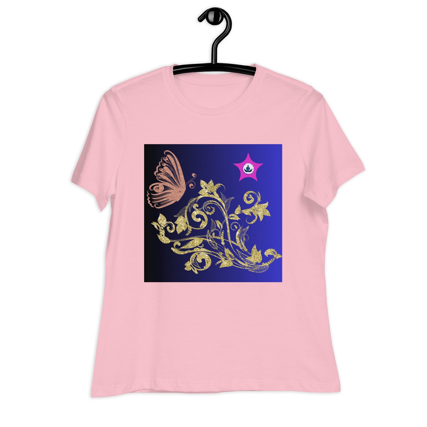 Gold Flower Plant With Butterfly, CALMNESS DESIGNS, Creative Designer's, Women's Relaxed T-Shirt