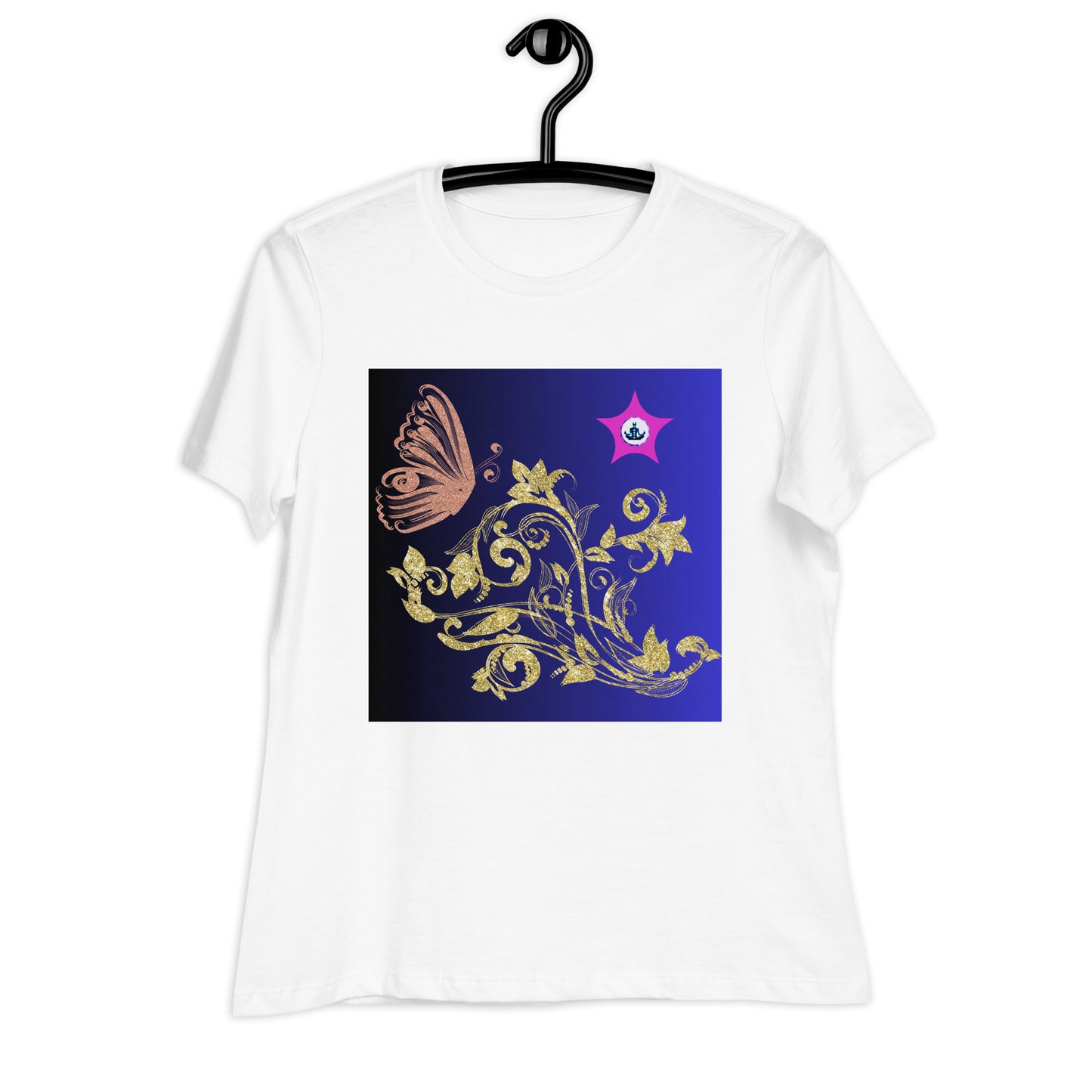 Gold Flower Plant With Butterfly, CALMNESS DESIGNS, Creative Designer's, Women's Relaxed T-Shirt