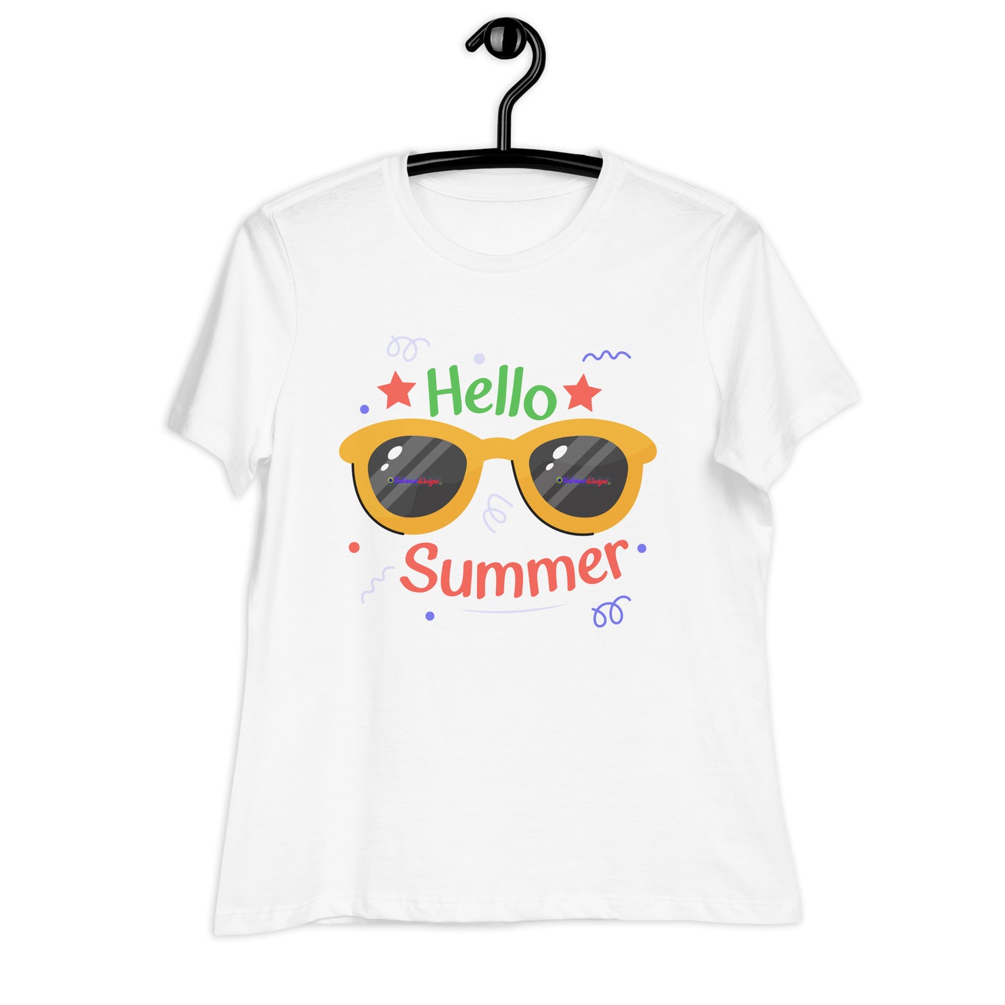 Hello Summer, Summer Vacation Sun Glasses, Stars, CALMNESS DESIGNS, Creative Designer's, Women's Relaxed T-Shirt