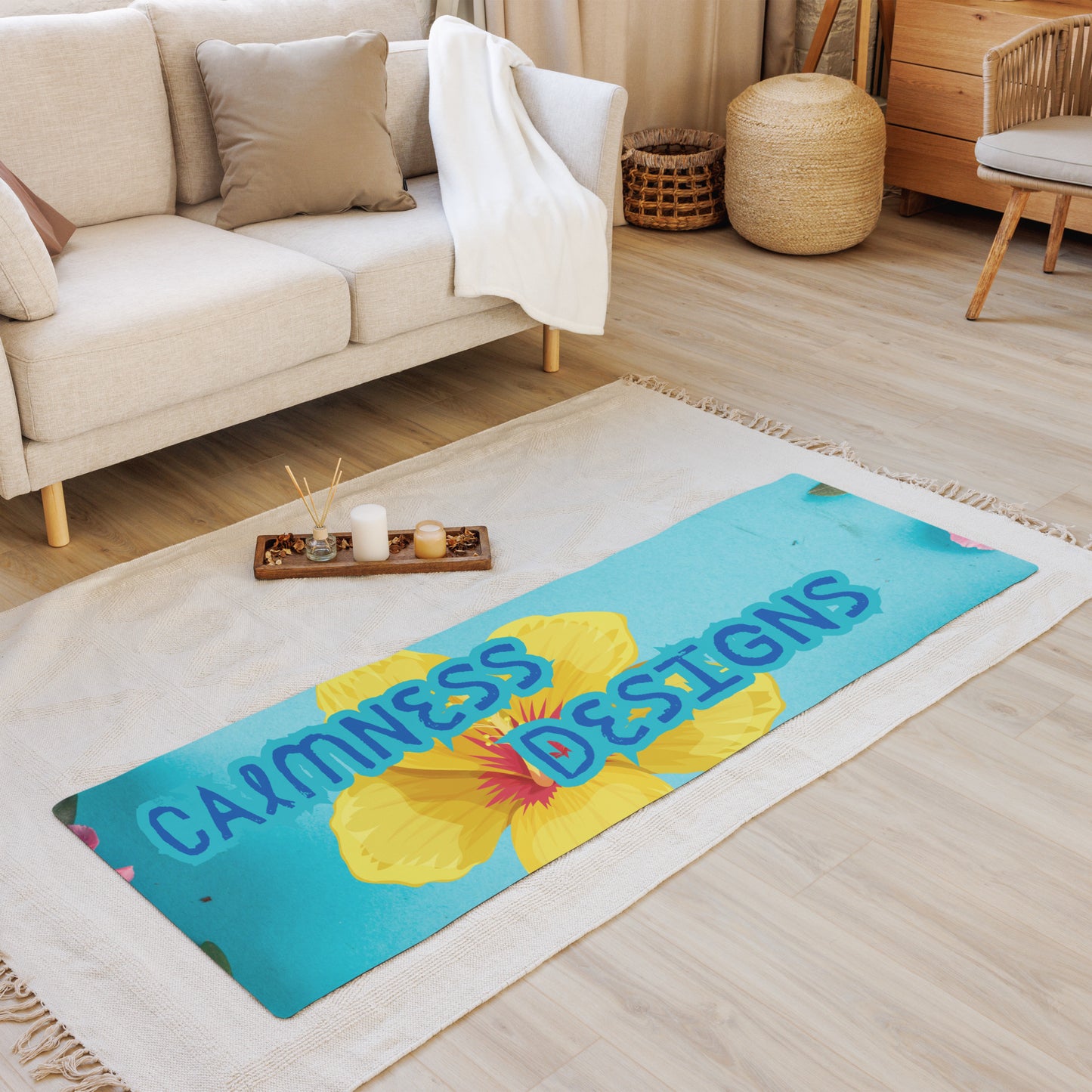 Floral Pattern with Pink Spring Flowers, CALMNESS DESIGNS, Creative Designer's, Yoga mat