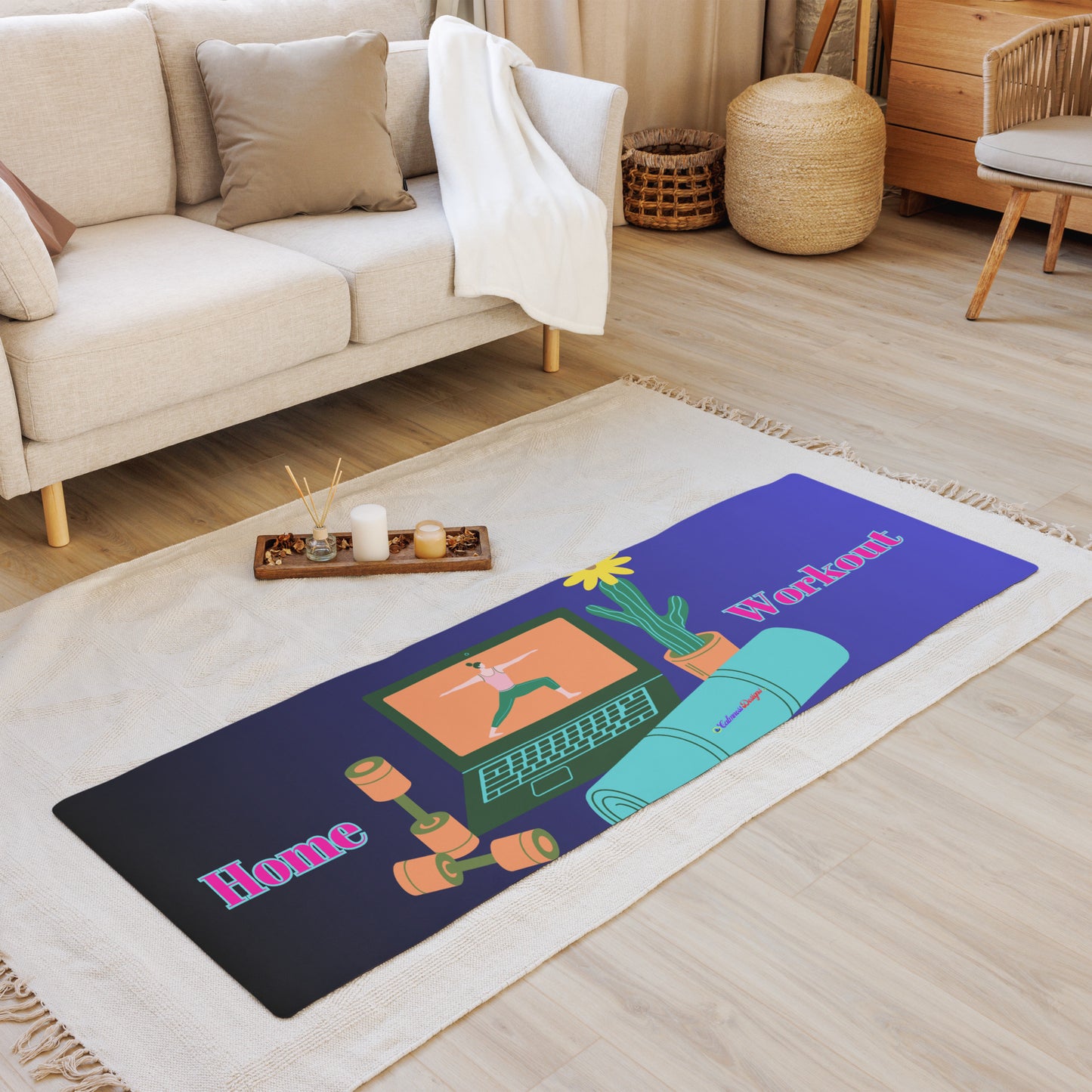 Home Workout Video, Hand Fitness Dumbbells, Computer with Video, Yoga Mat, Flowers Pot Yoga mat