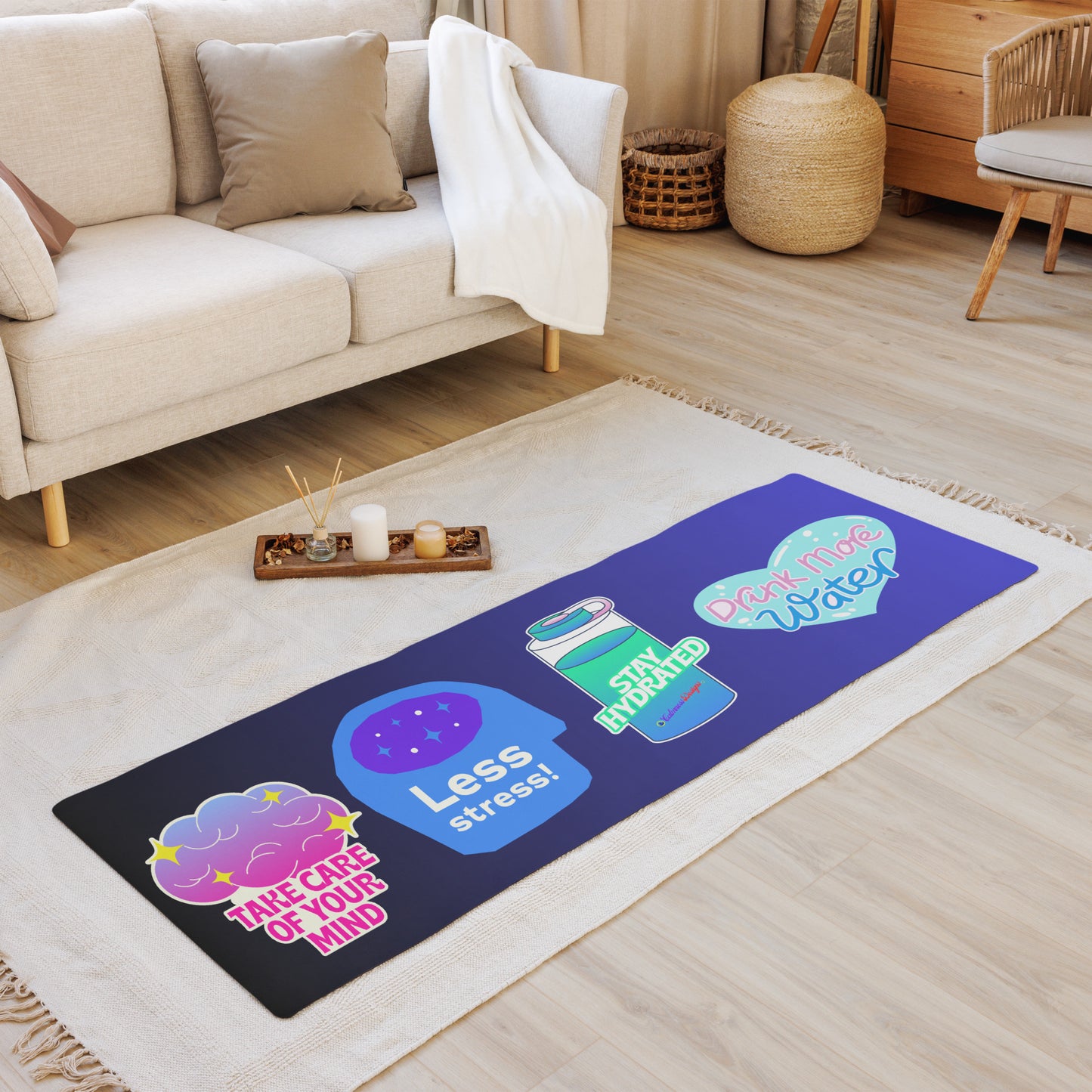 Take Care Your Mind, Less Stress, Stay Hydrated, Drink Mor Water, CALMNESS DESIGNS, Creative Designer's, Yoga mat