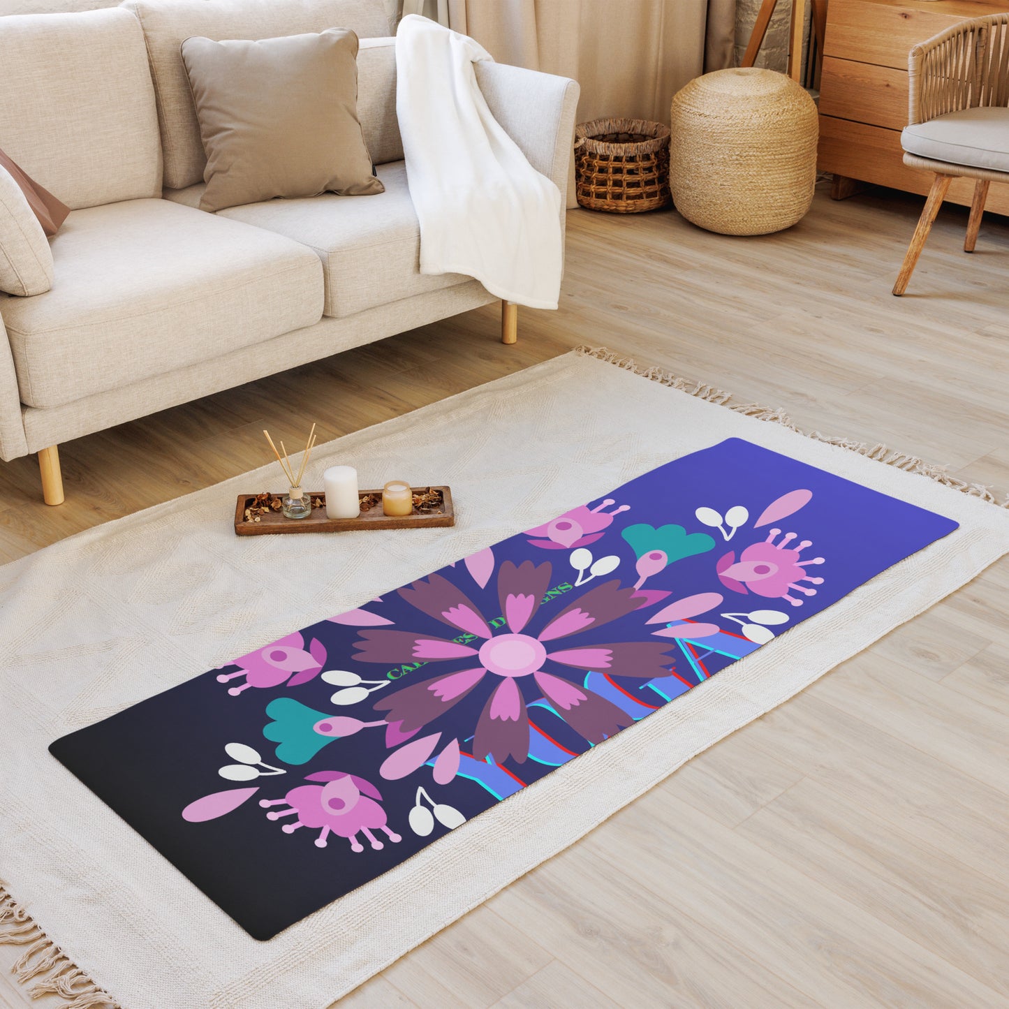 Mexican Embroidery, YOGA, Pretty Flowers, CALMNESS DESIGNS, Creative Designer's, Yoga mat