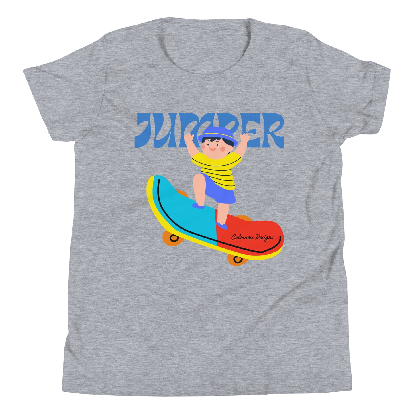 Asian Kid Jumping and Skate-Board, CALMNESS DESIGNS, Creative Designer's, Youth Short Sleeve T-Shirt