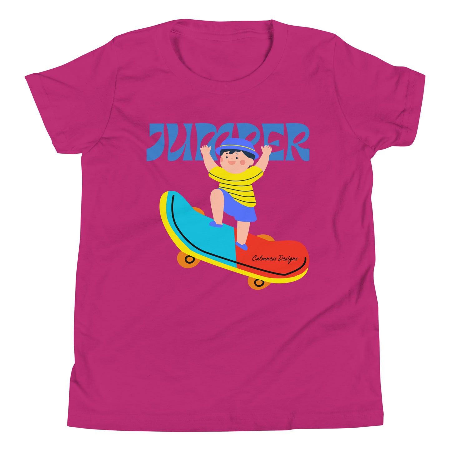 Asian Kid Jumping and Skate-Board, CALMNESS DESIGNS, Creative Designer's, Youth Short Sleeve T-Shirt