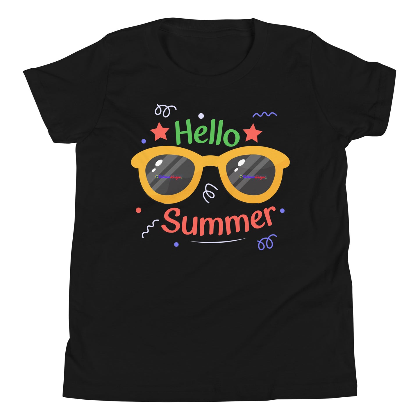 Hello Summer, Summer Vacation Sun Glasses, Stars, CALMNESS DESIGNS, Creative Designer's, Youth Short Sleeve T-Shirt