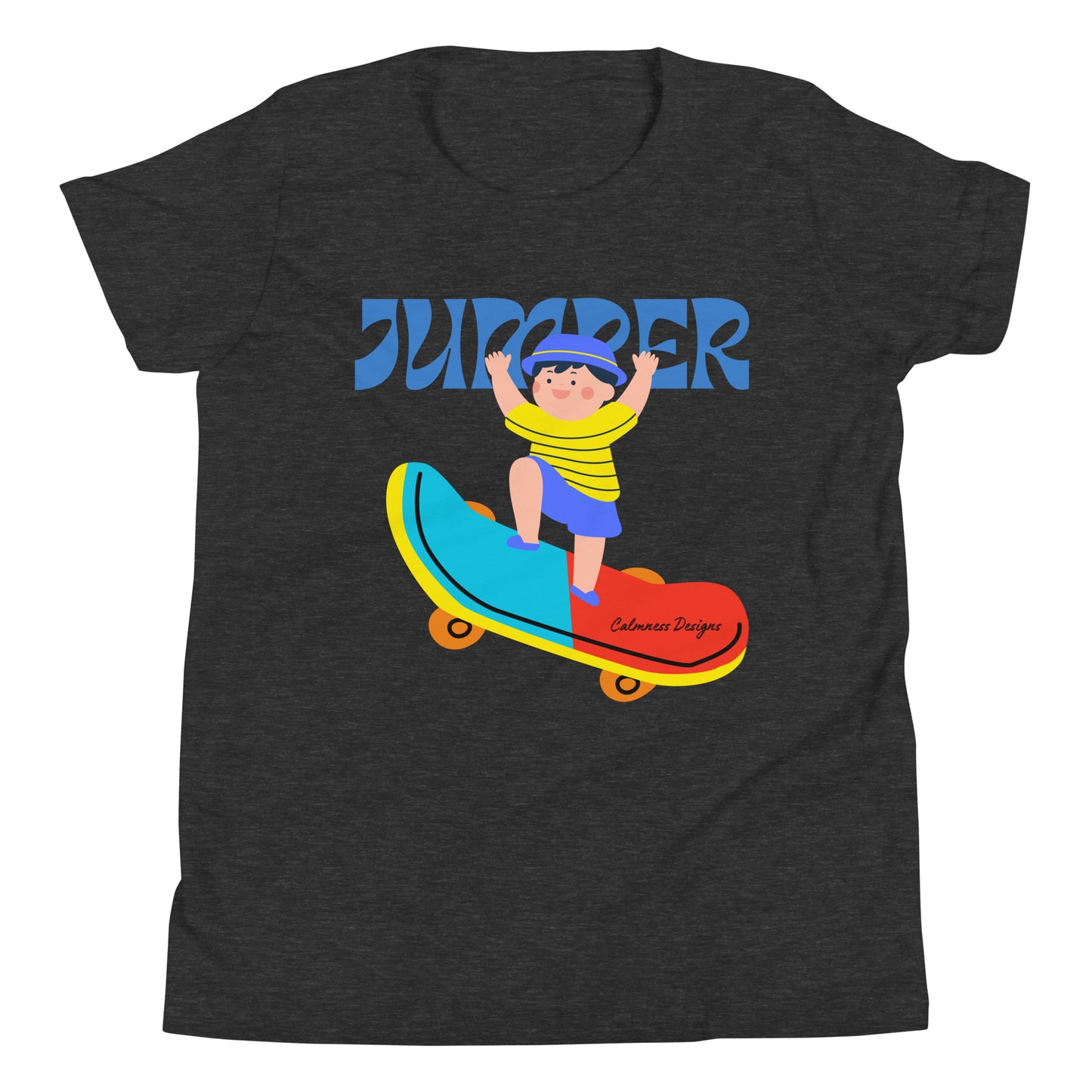 Asian Kid Jumping and Skate-Board, CALMNESS DESIGNS, Creative Designer's, Youth Short Sleeve T-Shirt