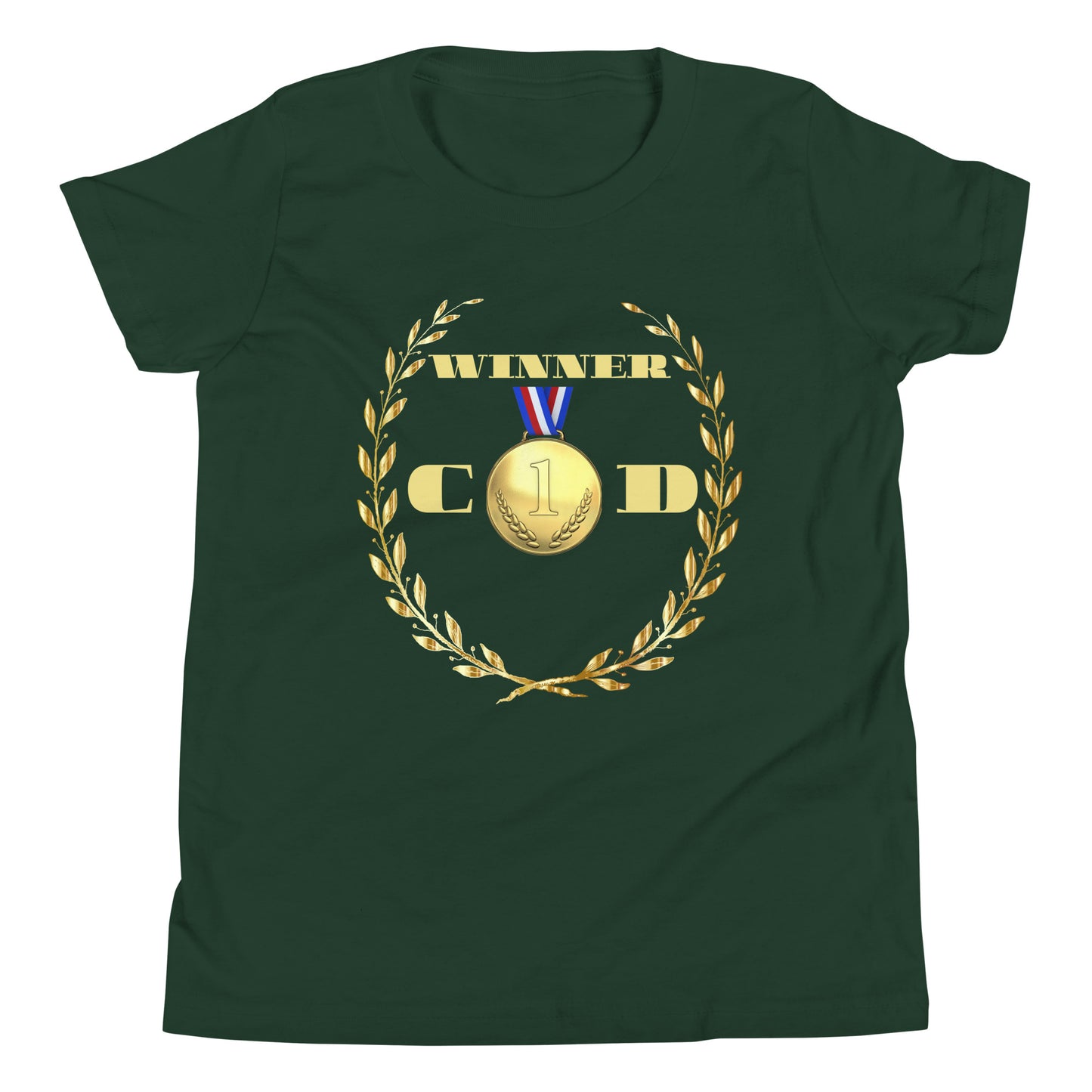 GOLD Wreath, GOLD-MEDAL, WINNER, #1 (C D), CALMNESS DESIGNS, Creative Designer's, Youth Short Sleeve T-Shirt