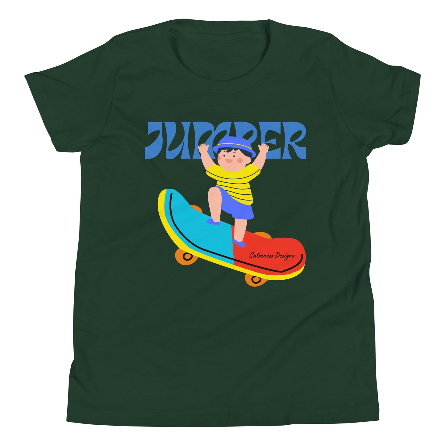 Asian Kid Jumping and Skate-Board, CALMNESS DESIGNS, Creative Designer's, Youth Short Sleeve T-Shirt