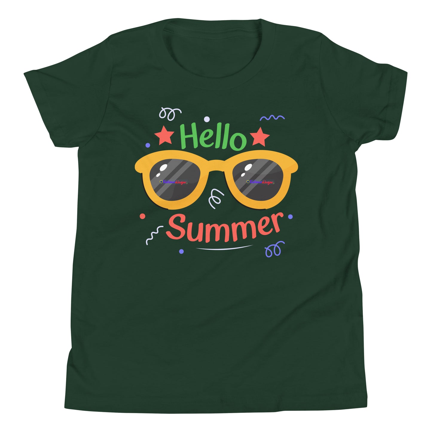 Hello Summer, Summer Vacation Sun Glasses, Stars, CALMNESS DESIGNS, Creative Designer's, Youth Short Sleeve T-Shirt
