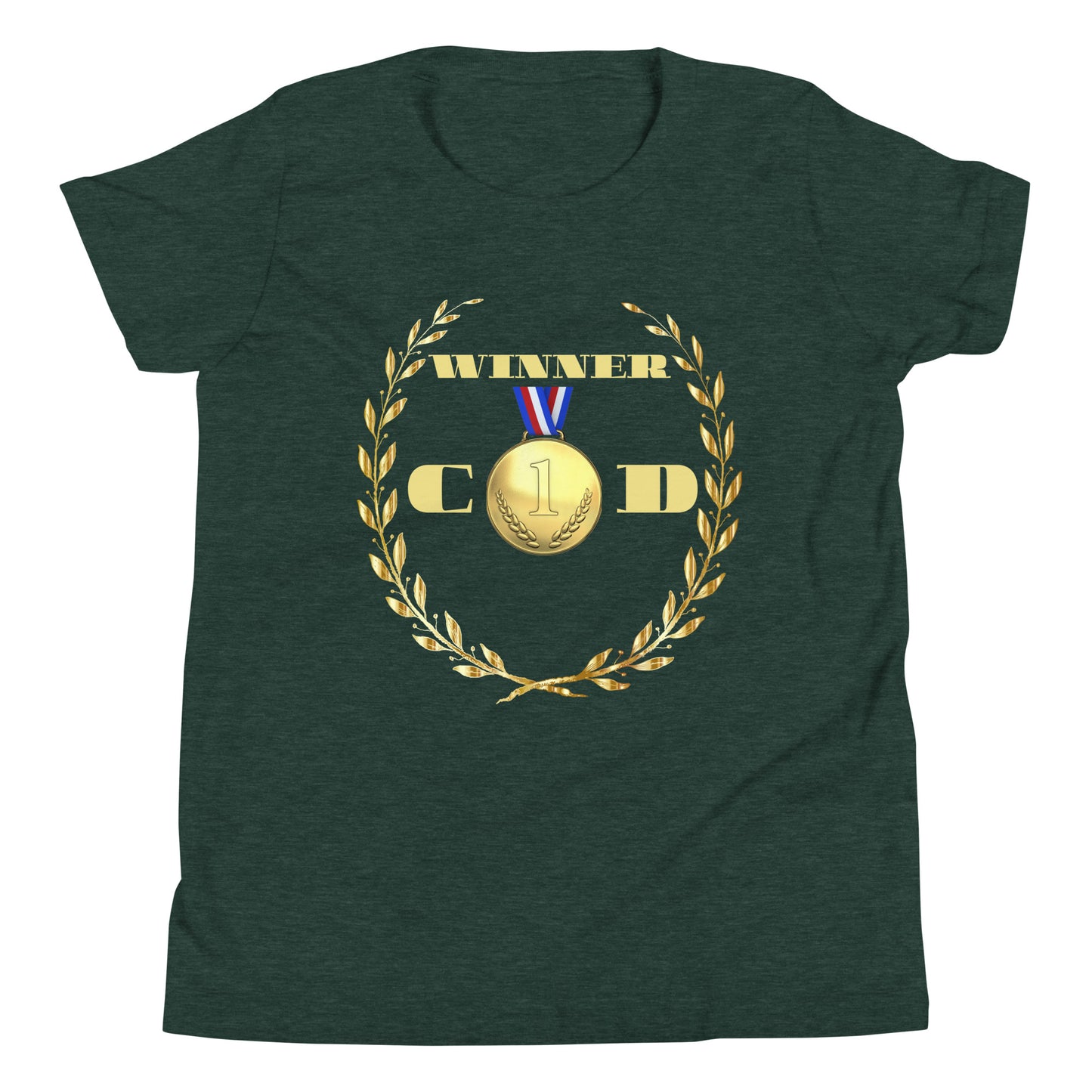 GOLD Wreath, GOLD-MEDAL, WINNER, #1 (C D), CALMNESS DESIGNS, Creative Designer's, Youth Short Sleeve T-Shirt