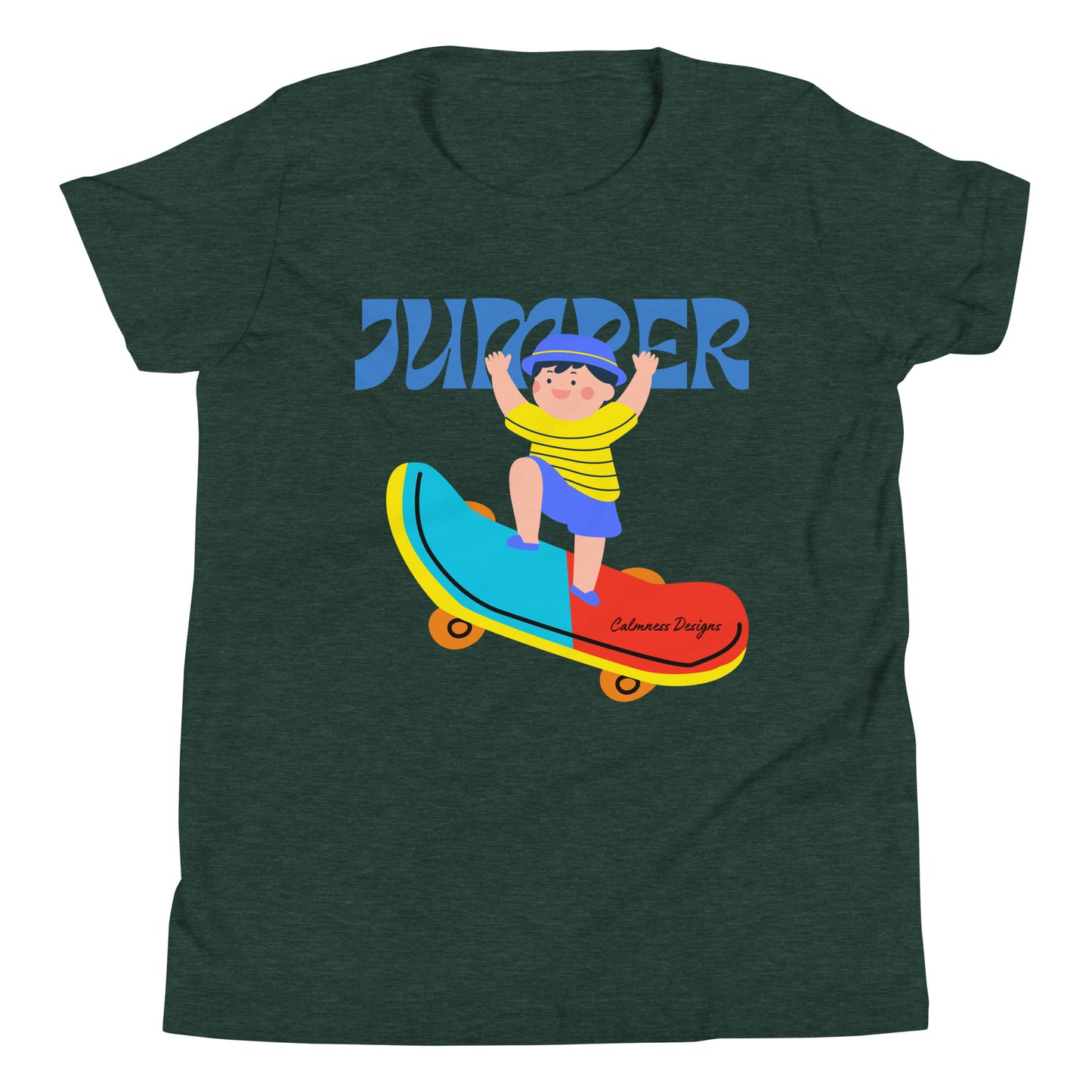 Asian Kid Jumping and Skate-Board, CALMNESS DESIGNS, Creative Designer's, Youth Short Sleeve T-Shirt