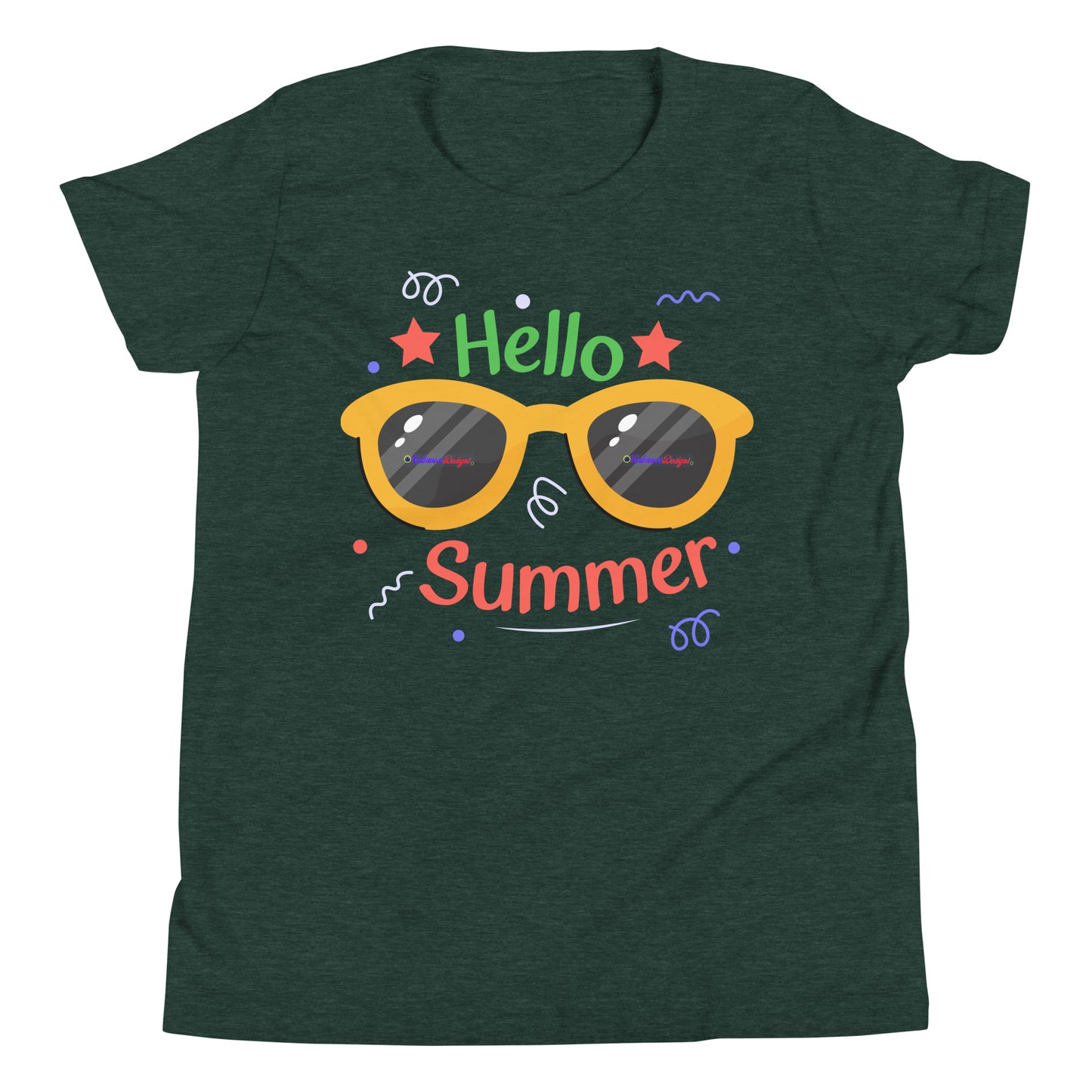 Hello Summer, Summer Vacation Sun Glasses, Stars, CALMNESS DESIGNS, Creative Designer's, Youth Short Sleeve T-Shirt