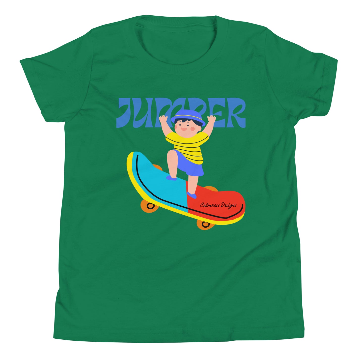 Asian Kid Jumping and Skate-Board, CALMNESS DESIGNS, Creative Designer's, Youth Short Sleeve T-Shirt