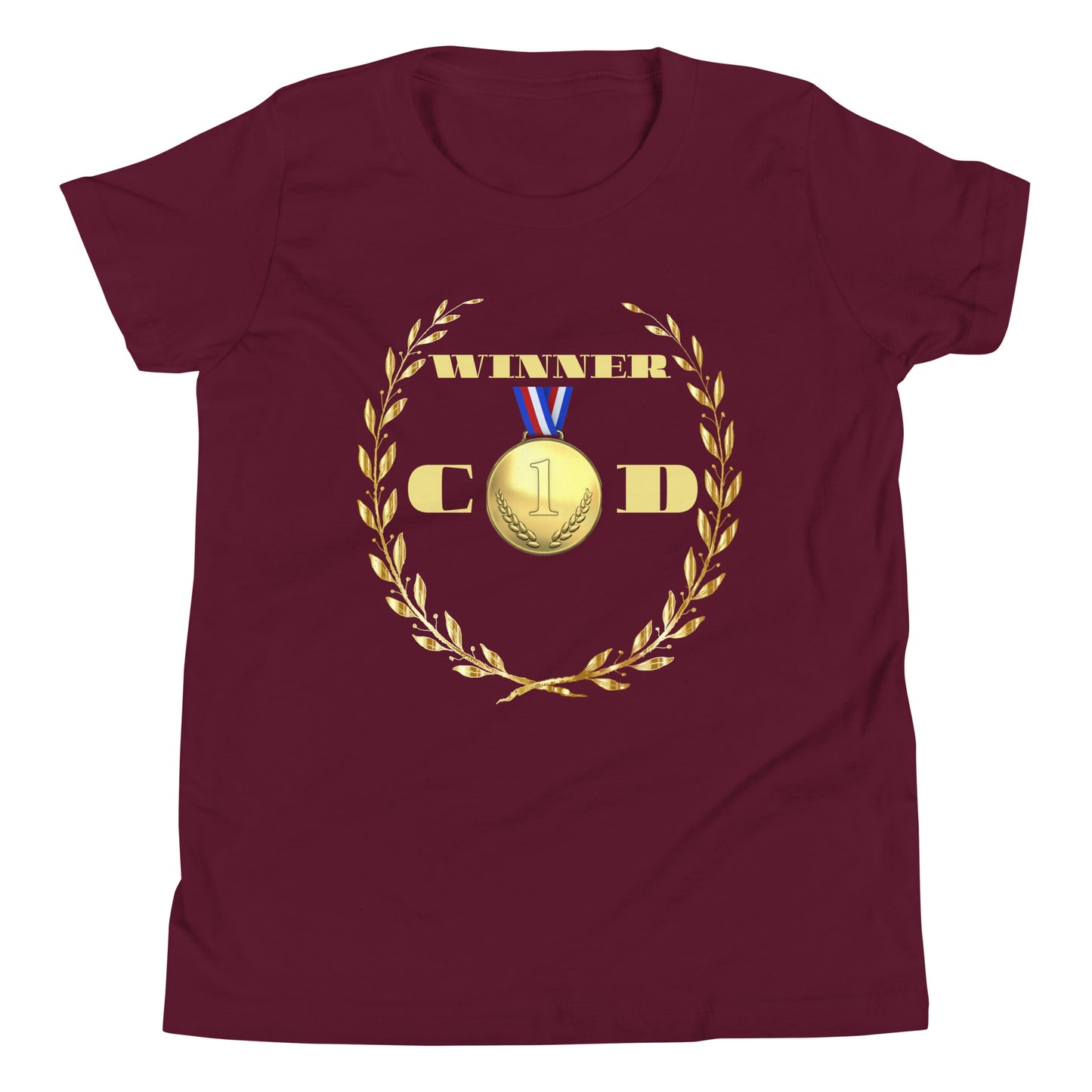 GOLD Wreath, GOLD-MEDAL, WINNER, #1 (C D), CALMNESS DESIGNS, Creative Designer's, Youth Short Sleeve T-Shirt