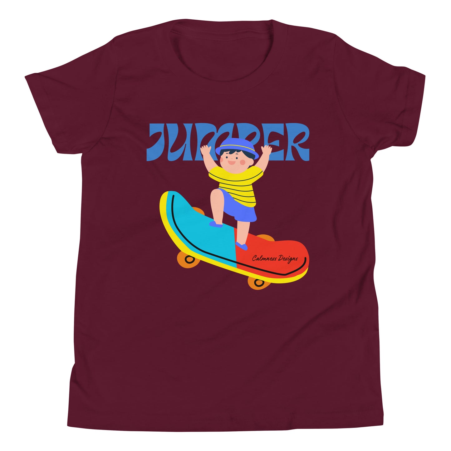 Asian Kid Jumping and Skate-Board, CALMNESS DESIGNS, Creative Designer's, Youth Short Sleeve T-Shirt