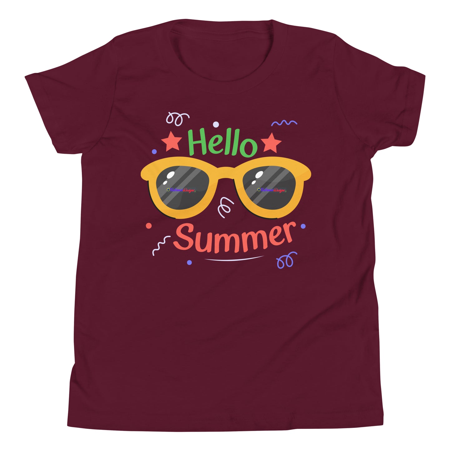 Hello Summer, Summer Vacation Sun Glasses, Stars, CALMNESS DESIGNS, Creative Designer's, Youth Short Sleeve T-Shirt