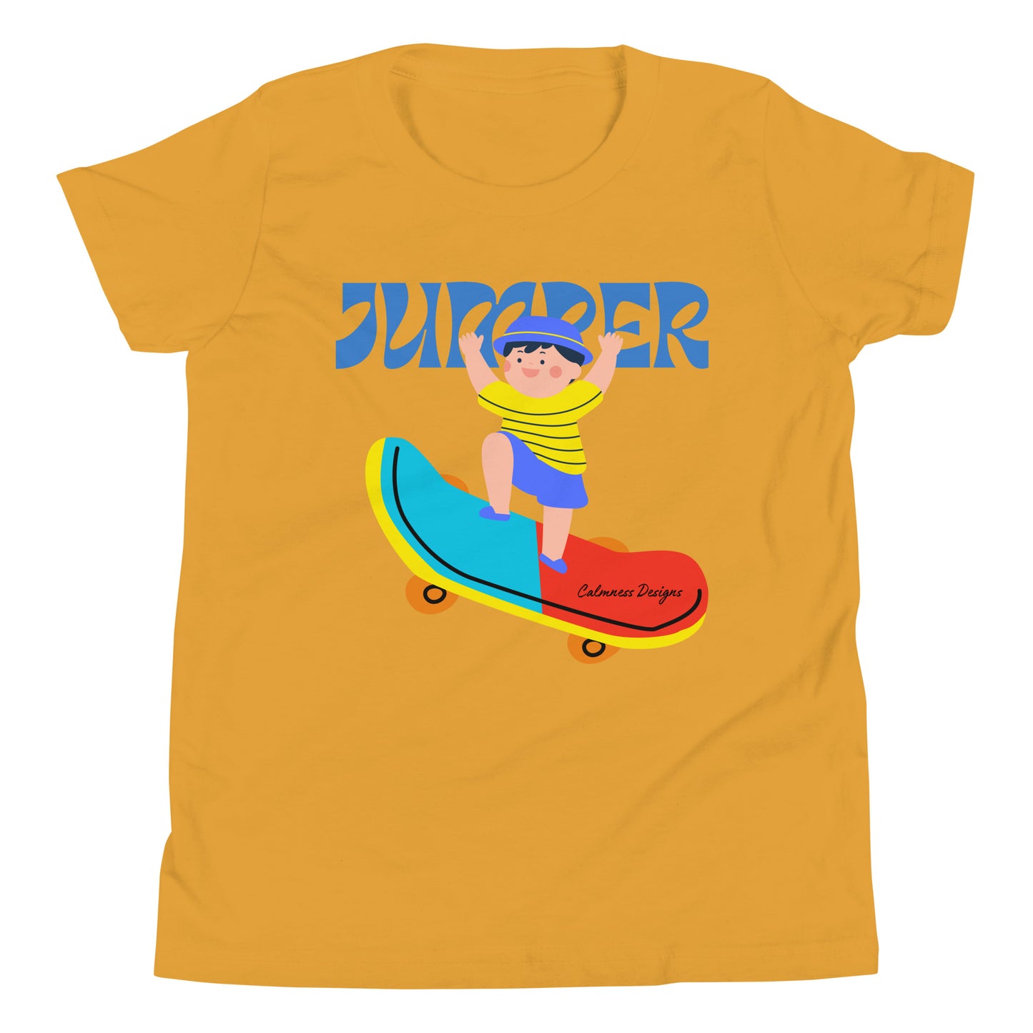 Asian Kid Jumping and Skate-Board, CALMNESS DESIGNS, Creative Designer's, Youth Short Sleeve T-Shirt