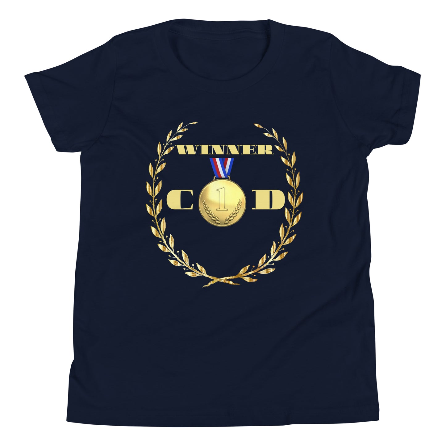 GOLD Wreath, GOLD-MEDAL, WINNER, #1 (C D), CALMNESS DESIGNS, Creative Designer's, Youth Short Sleeve T-Shirt