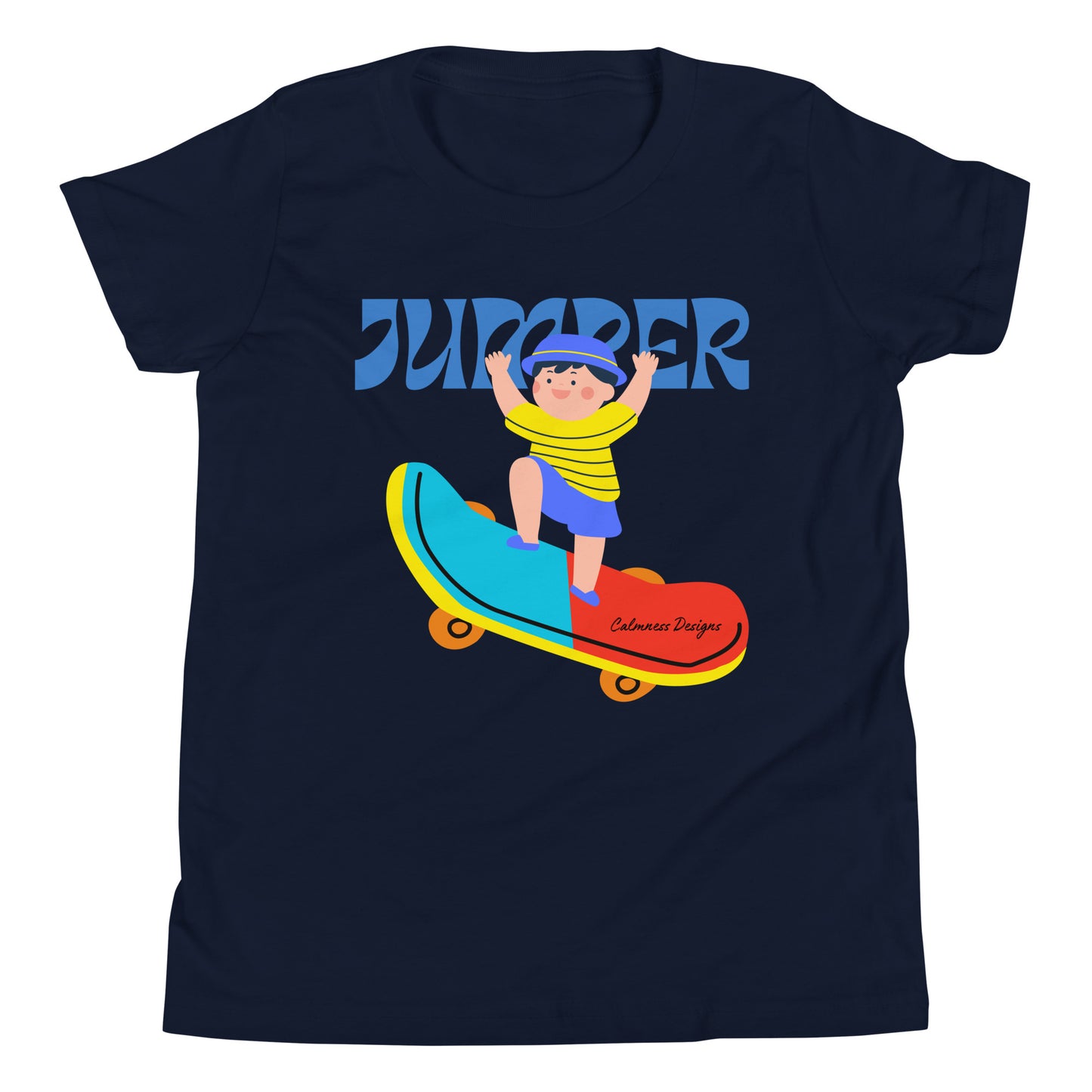 Asian Kid Jumping and Skate-Board, CALMNESS DESIGNS, Creative Designer's, Youth Short Sleeve T-Shirt
