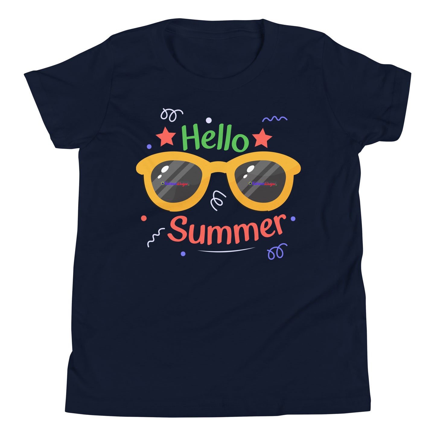 Hello Summer, Summer Vacation Sun Glasses, Stars, CALMNESS DESIGNS, Creative Designer's, Youth Short Sleeve T-Shirt