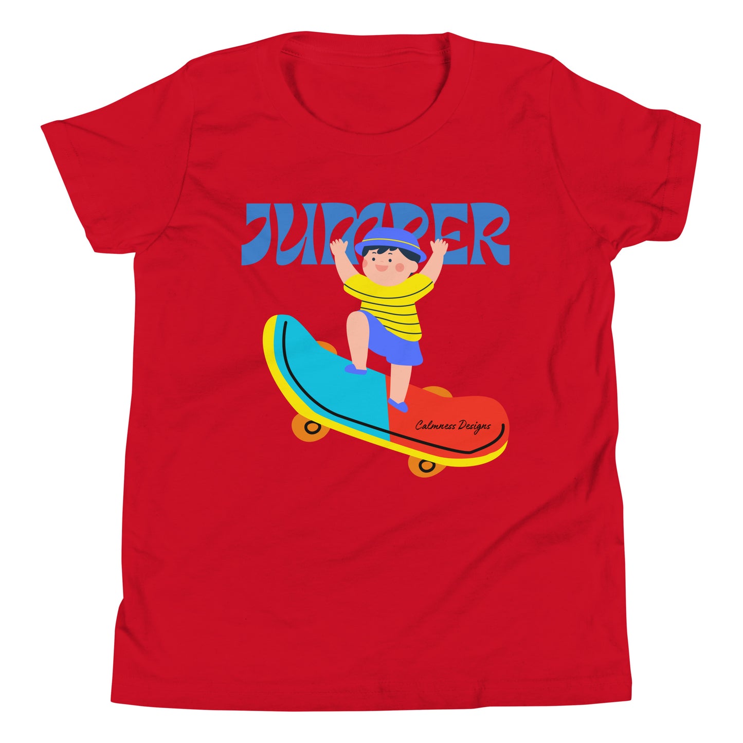 Asian Kid Jumping and Skate-Board, CALMNESS DESIGNS, Creative Designer's, Youth Short Sleeve T-Shirt