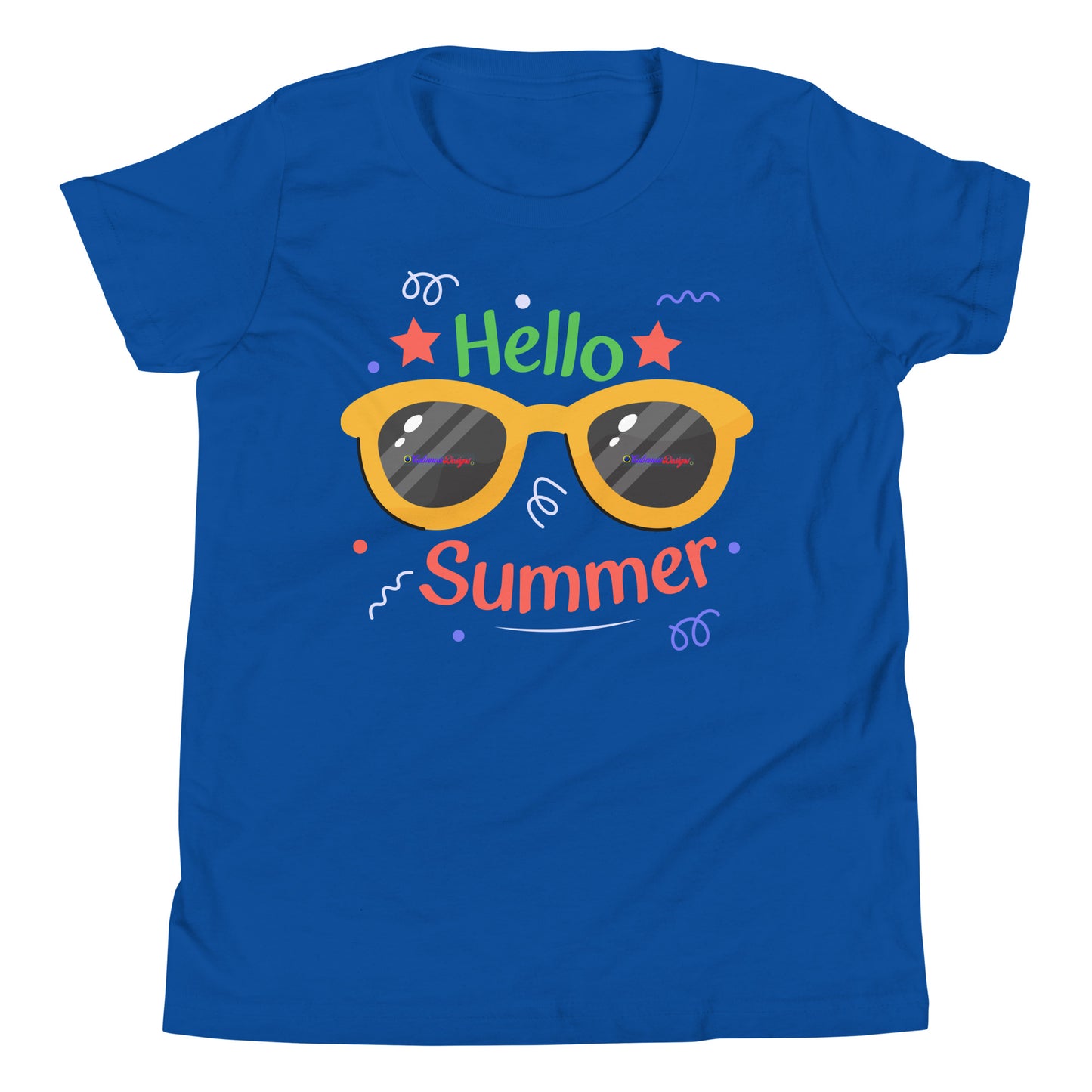 Hello Summer, Summer Vacation Sun Glasses, Stars, CALMNESS DESIGNS, Creative Designer's, Youth Short Sleeve T-Shirt