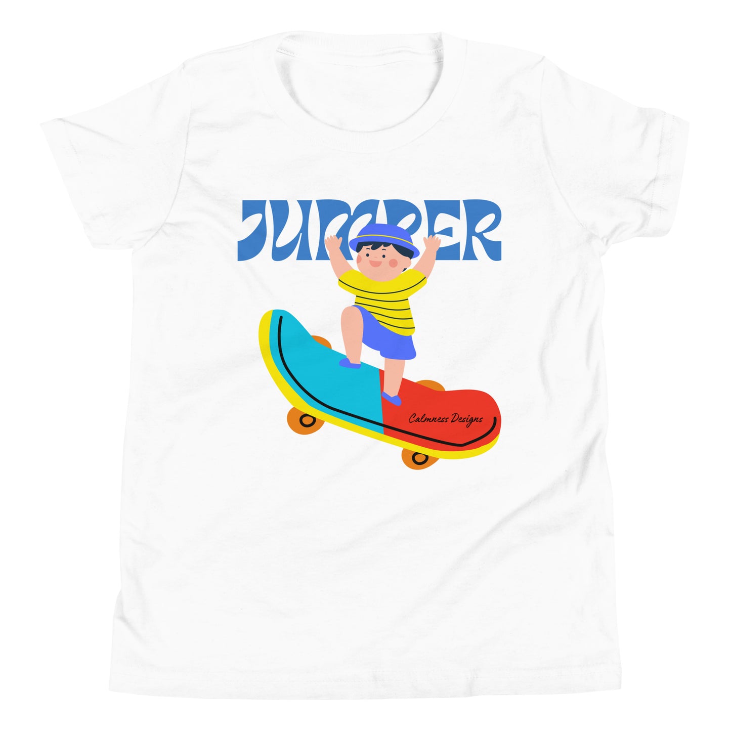 Asian Kid Jumping and Skate-Board, CALMNESS DESIGNS, Creative Designer's, Youth Short Sleeve T-Shirt