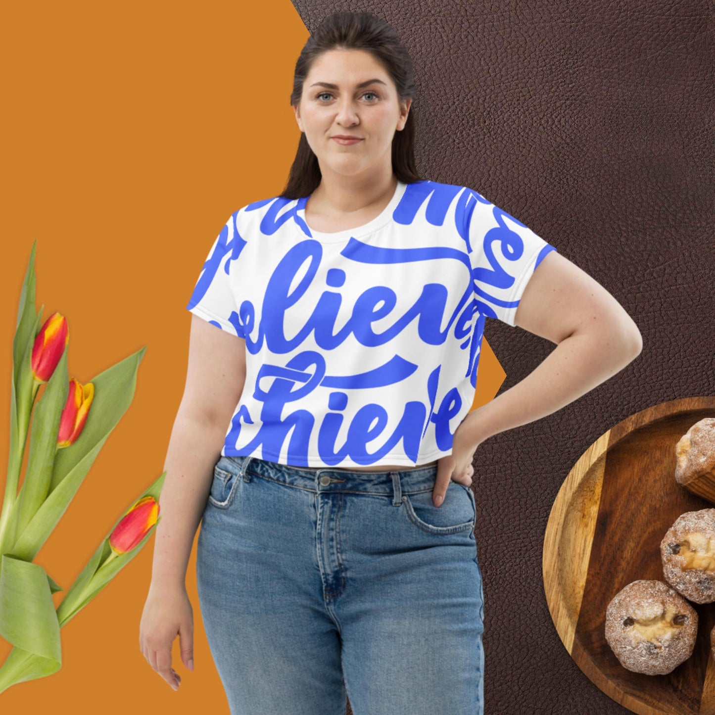 Dream, Believe, Achieve, All-Over Print Crop Tee