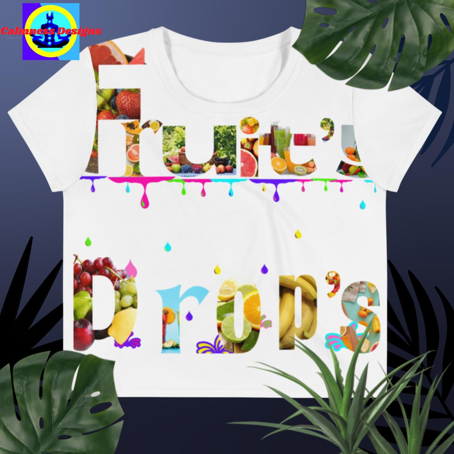 Fruity Drops, Fruits, Banana, Grapes, Oranges, All-Over Print Crop Tee