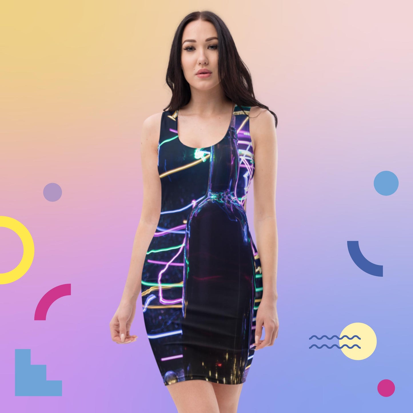 Red Wine in Crystal Glass With Bottle Colorful Carpet, Sublimation Cut & Sew Dress