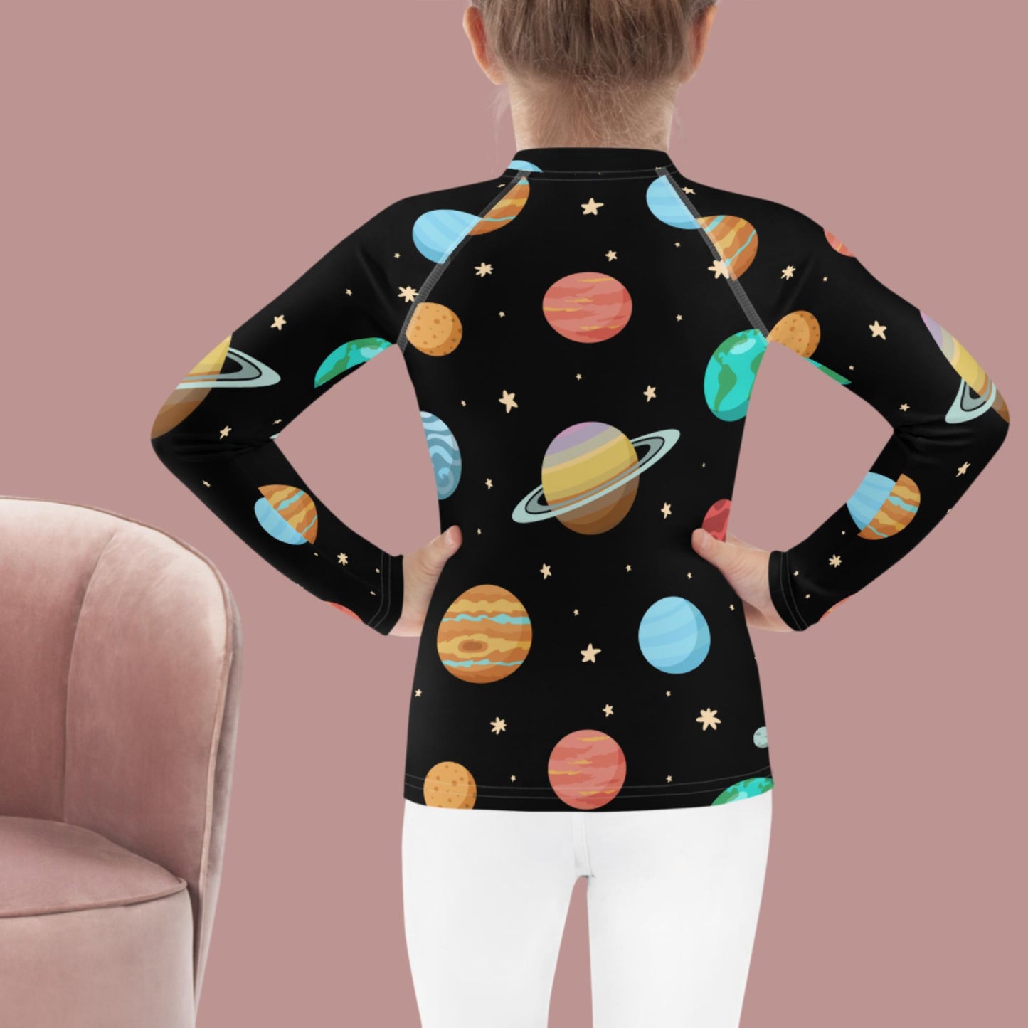 Dark Solar System Space Seamless Pattern, Kids Rash Guard