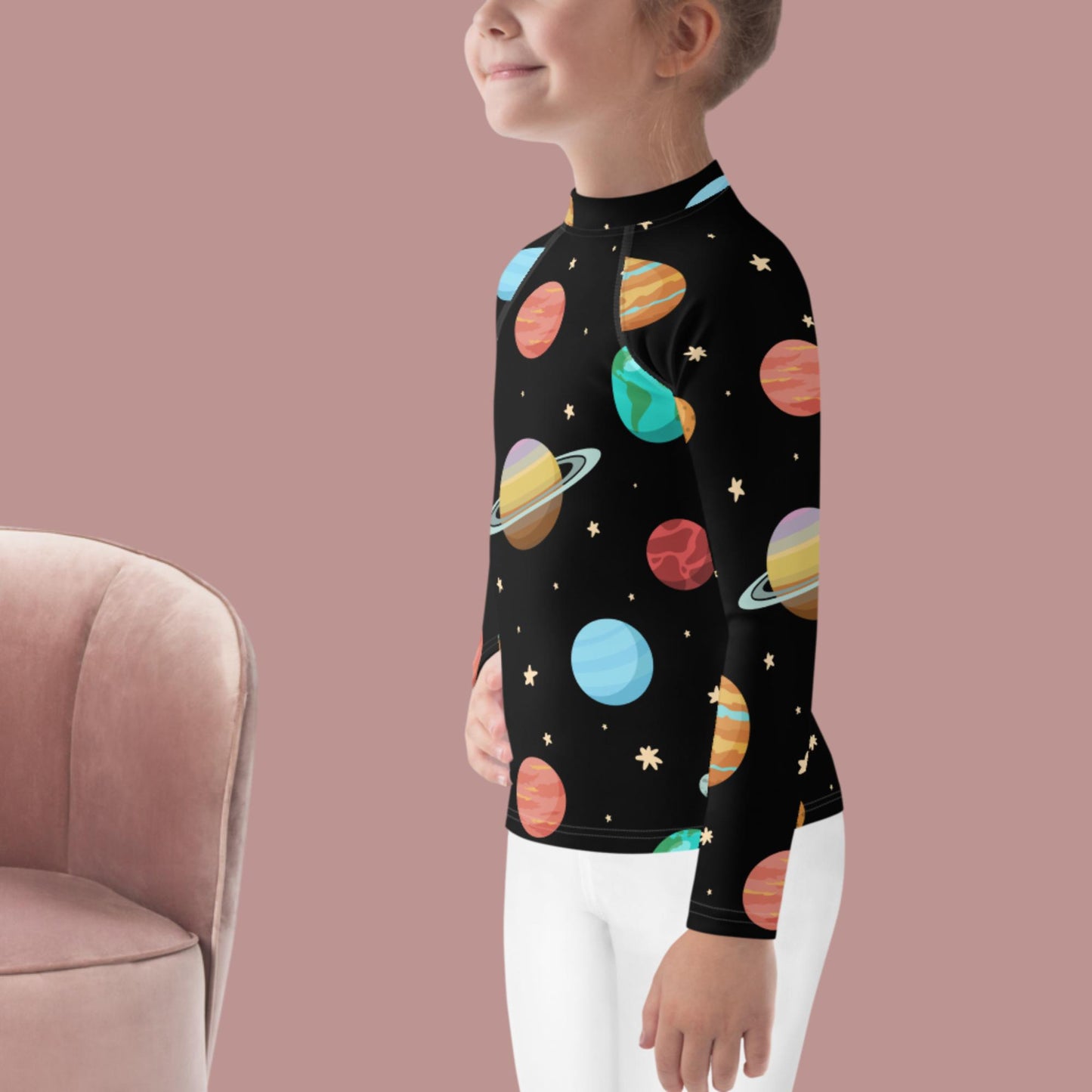 Dark Solar System Space Seamless Pattern, Kids Rash Guard
