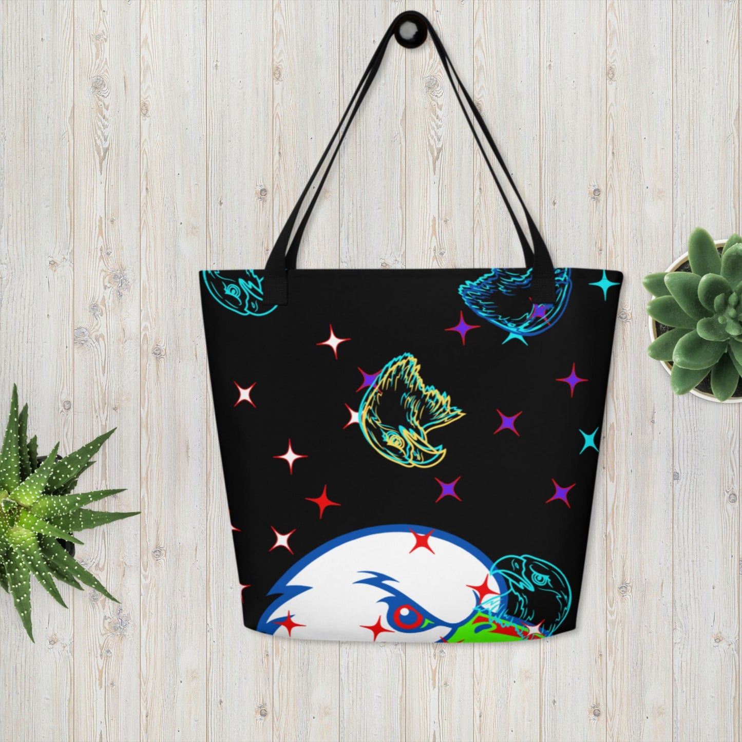 BALD-HEAD EAGLE, STARS,, All-Over Print Large Tote Bag