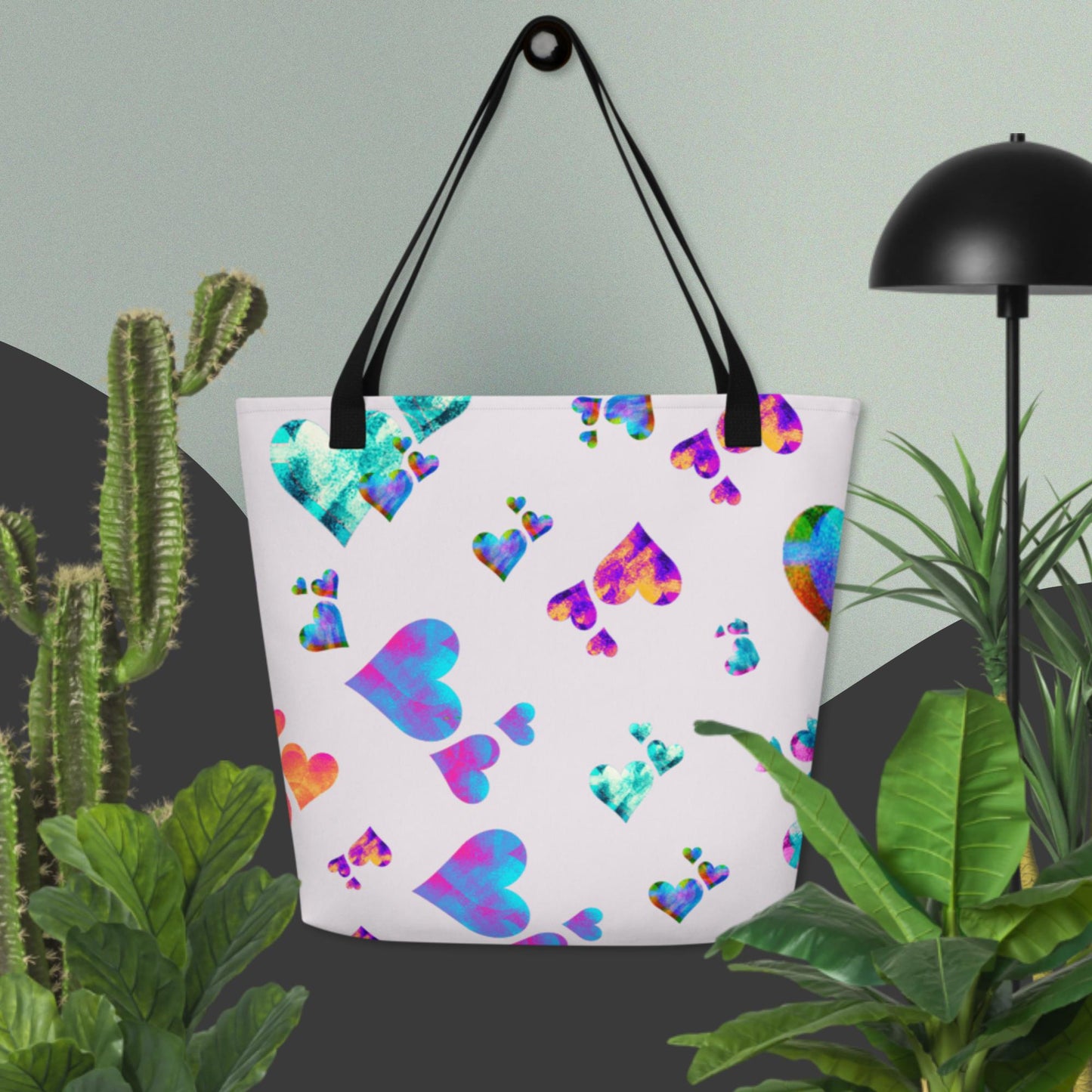 Static Hearts, All-Over Print Large Tote Bag
